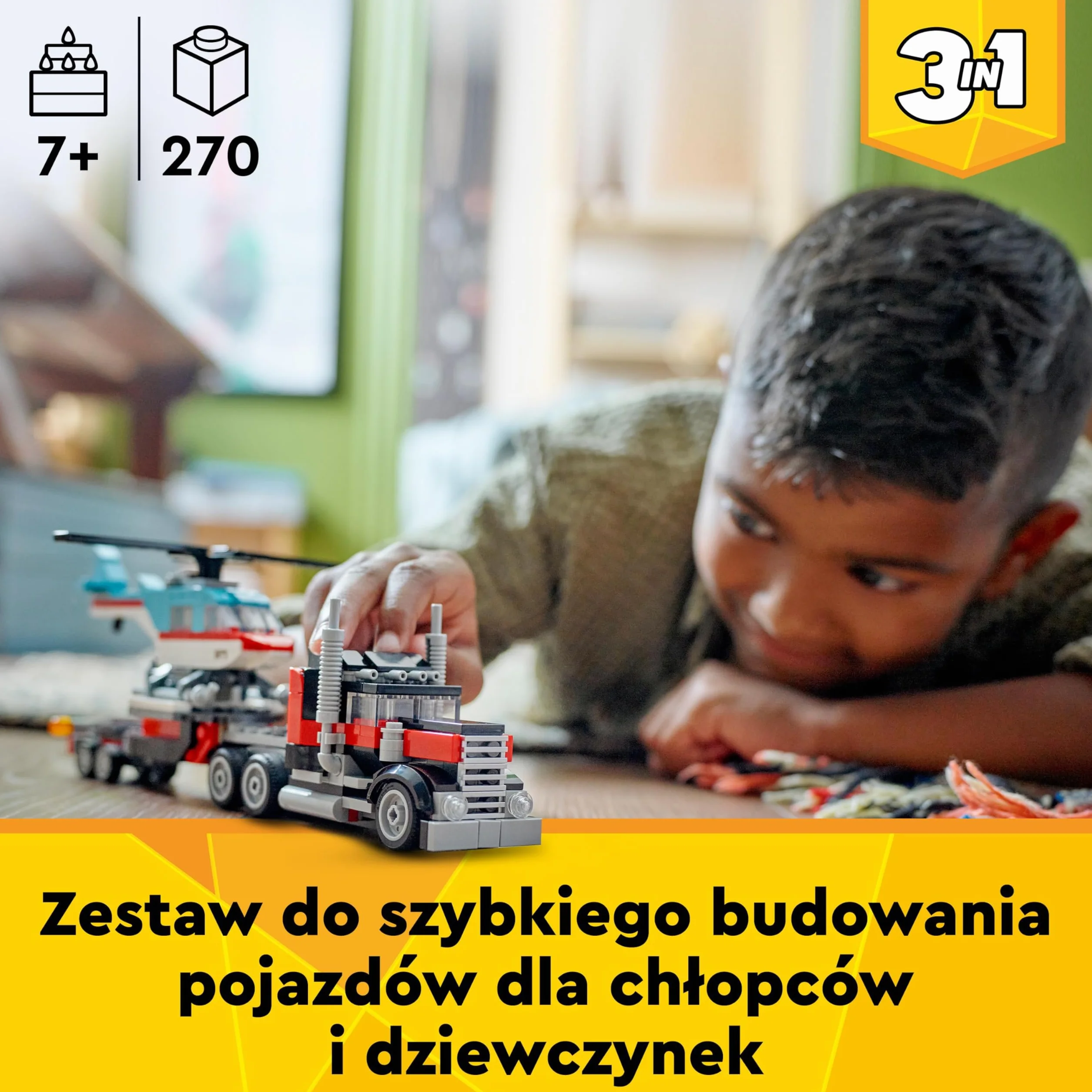 LEGO Creator 3w1 Ciężarówka z platformą i helikopterem 31146