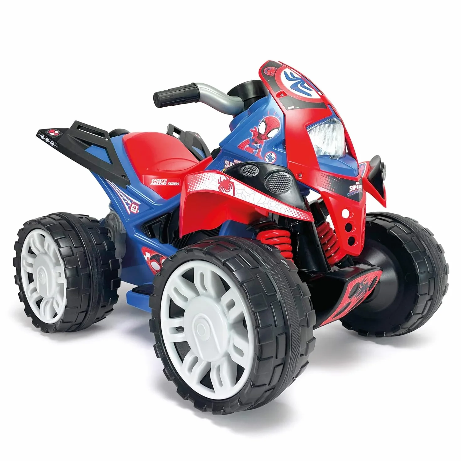 INJUSA - Quad elektryczny The Beast Spiderman, dla dzieci od 2 do 4 lat, akumulator 12 V, pedał przyspieszenia, bieg wsteczny i plastikowe koła, maksymalna prędkość 6 km/h, kolor niebieski