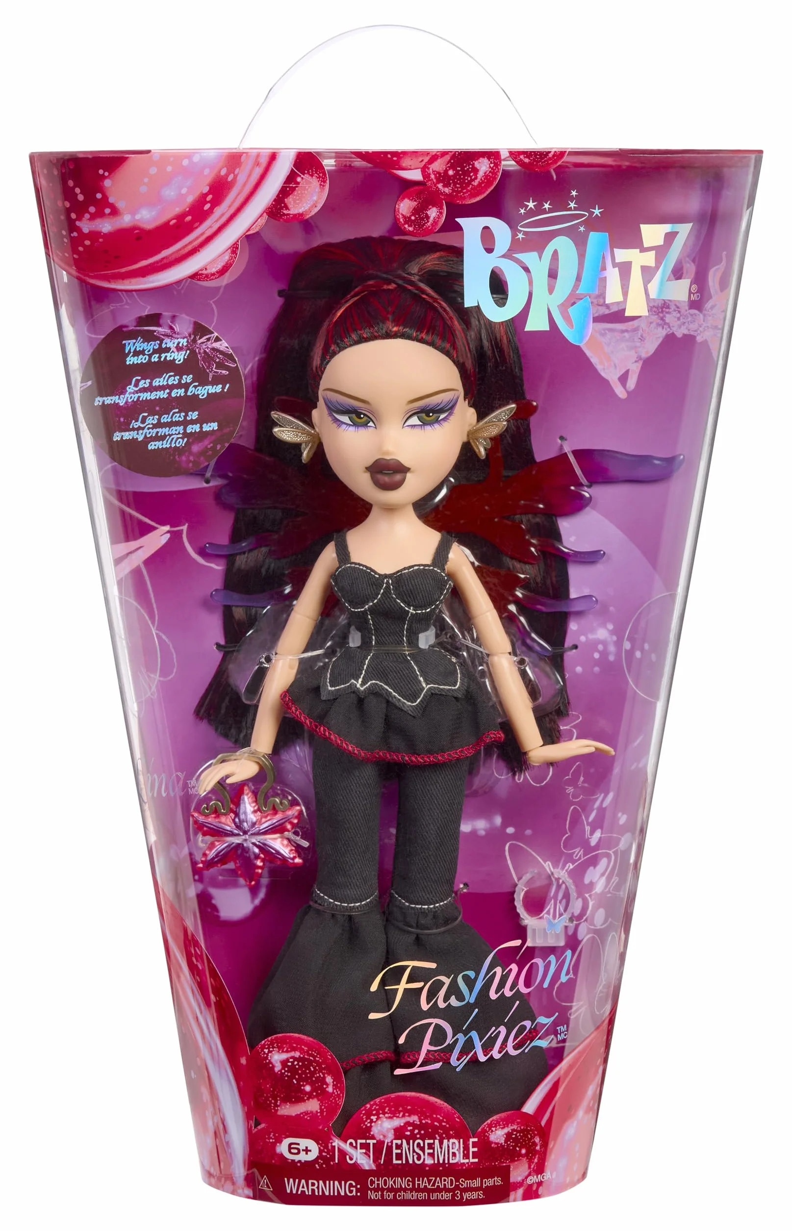 Bratz Fashion Pixiez Lina - Kolekcjonerska Lalka Fantasy z Prawdziwymi Ubraniami i Akcesoriami, Skrzydła Zmieniają się w Pierścionek