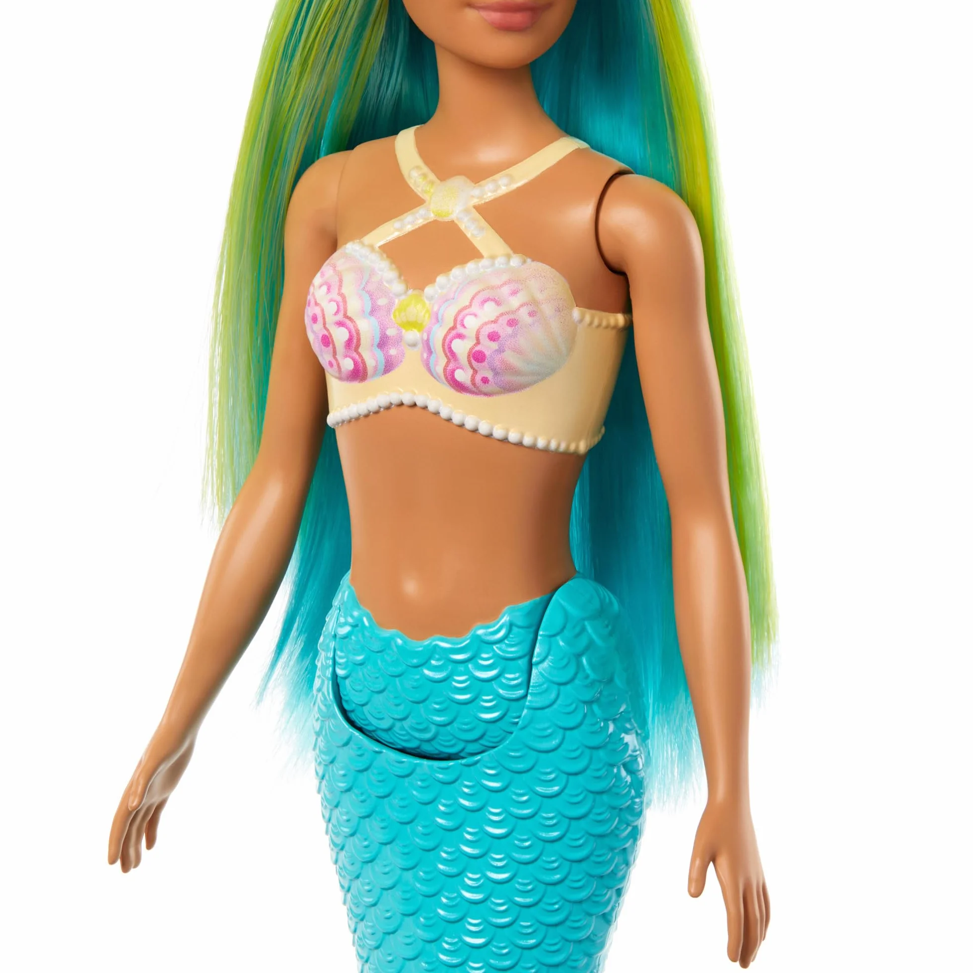 Barbie Mermaid Doll Fantasy Hair and Headband Shell Bodice Turquoise Tail Toy