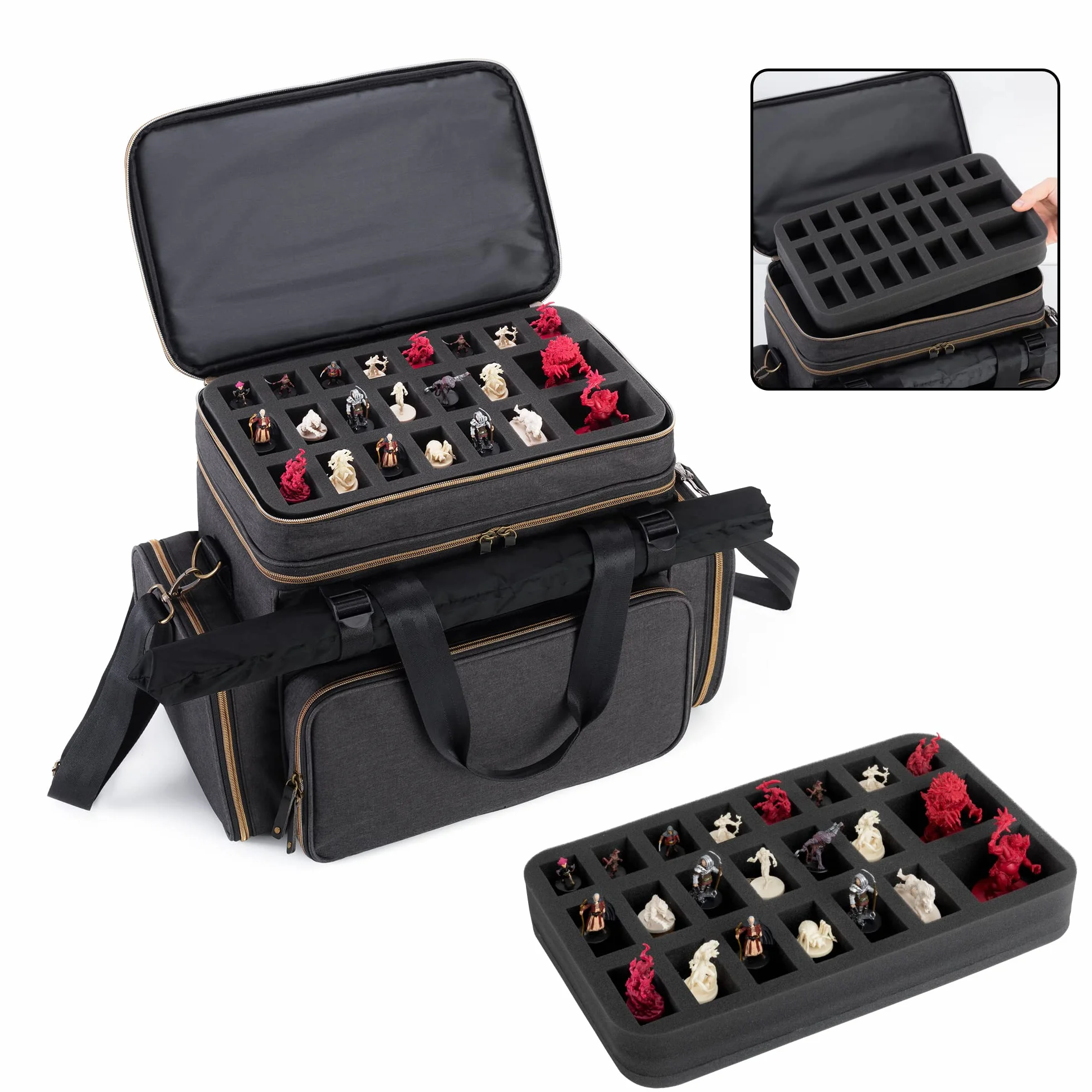 Trunab Blat RPG Torba Poszukiwacza Przygód, Kompatybilna z Lochami i Smokami, Duża Torba DND z Warstwą Miniaturowej Pianki, Torba do Przechowywania Maty, Pasuje do Podręcznika Gracza, Kości
