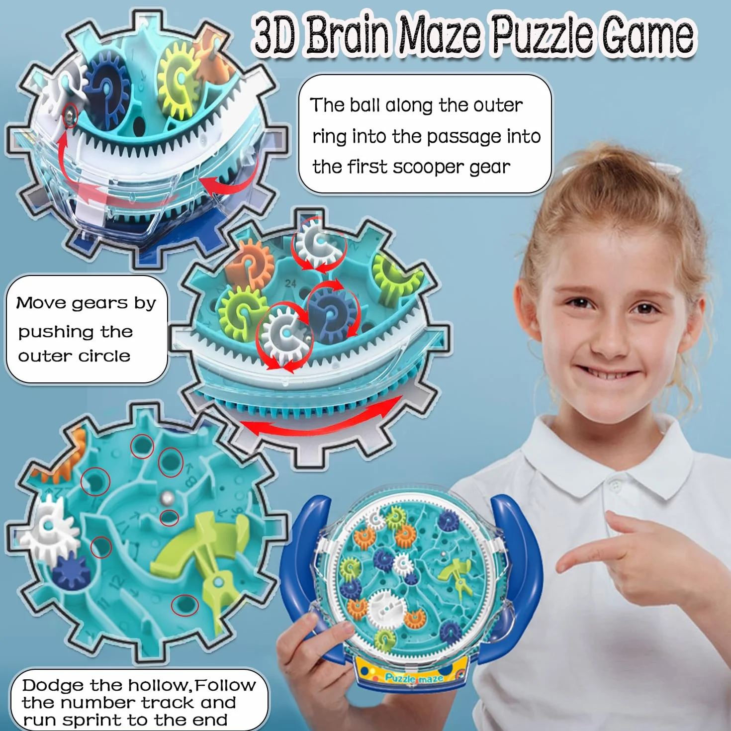 JRD&BS WINL Labirynt 3D, gra logiczna dla dzieci i dorosłych, zabawka edukacyjna dla chłopców i dziewczynek, prezent dla dzieci, deska labiryntowa, grawitacja, labirynt IQ, zabawka (niebieska)