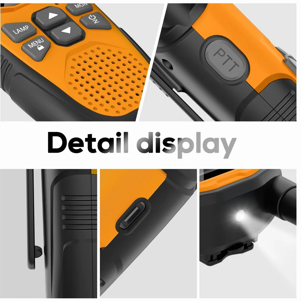 Walkie Talkie dla dorosłych o dużym zasięgu, 4 sztuki, NXGKET Akumulatorowe Walkie Talkie dla dzieci z wbudowaną baterią litowo-jonową, 16-kanałowe radio z kablem ładującym typu C, na kemping
