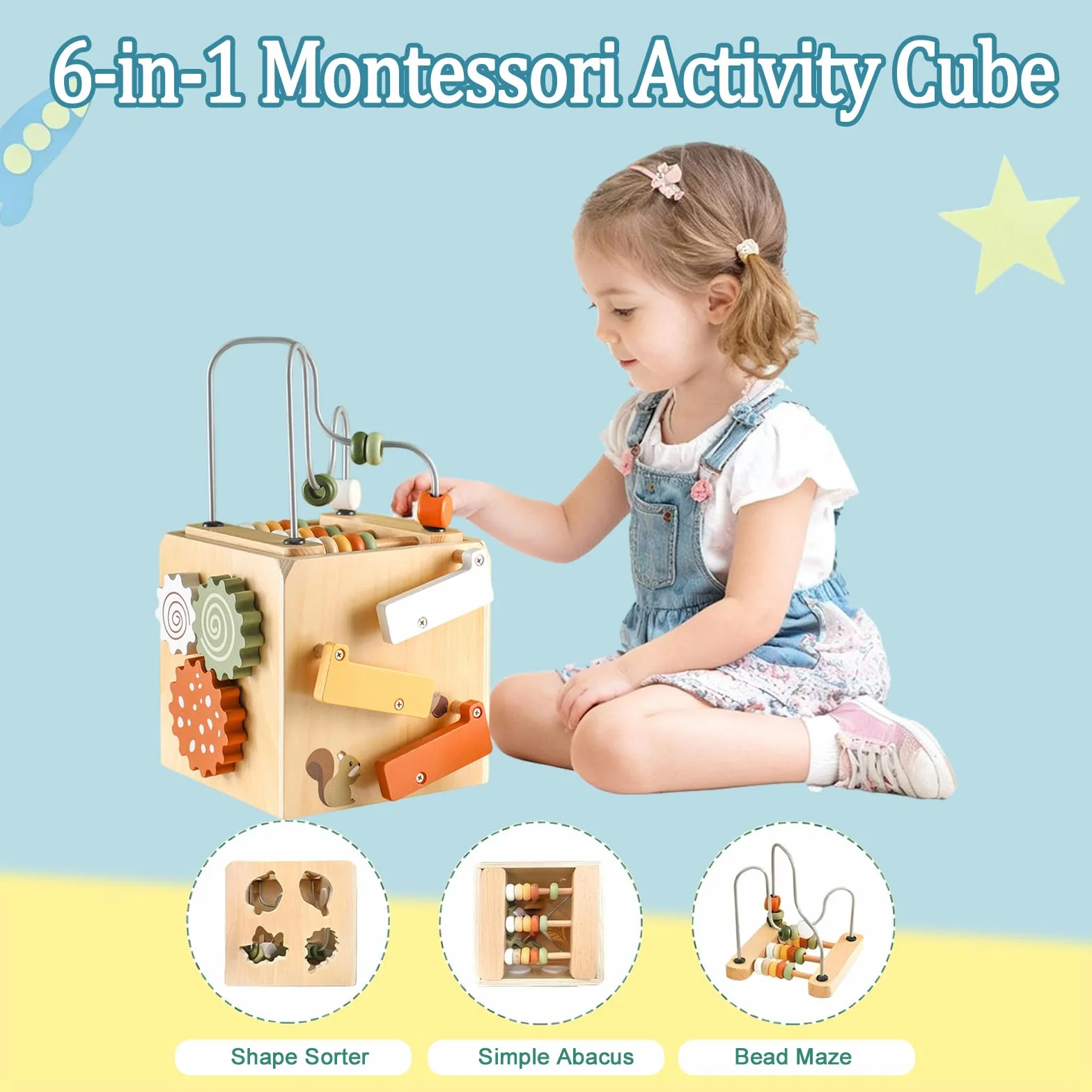 Zabawki Montessori dla dzieci w wieku 1 2 3 4 lat, drewniana kostka aktywności, sorter kształtów, zabawka do upuszczania i toczenia, prezenty na pierwsze urodziny dla chłopca i dziewczynki