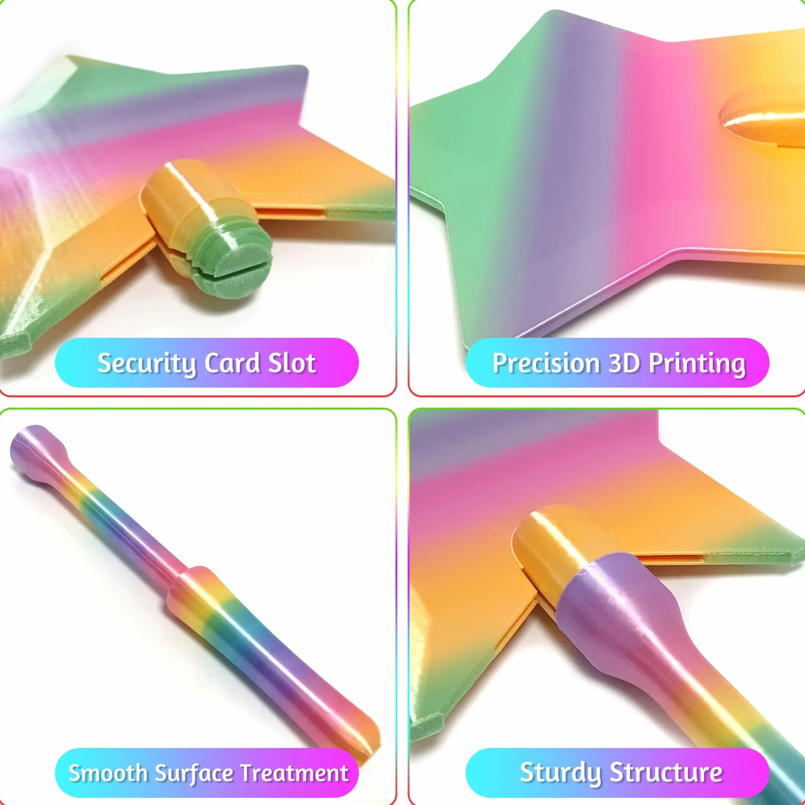 TOGETDREAM Magiczna różdżka z nadrukiem 3D, gwiazda różdżka magiczna różdżka karty kredytowej, różdżka z uchwytem na kartę kredytową, dotknij, aby zapłacić za dzieci, nastolatki i dorosłych (tęcza)