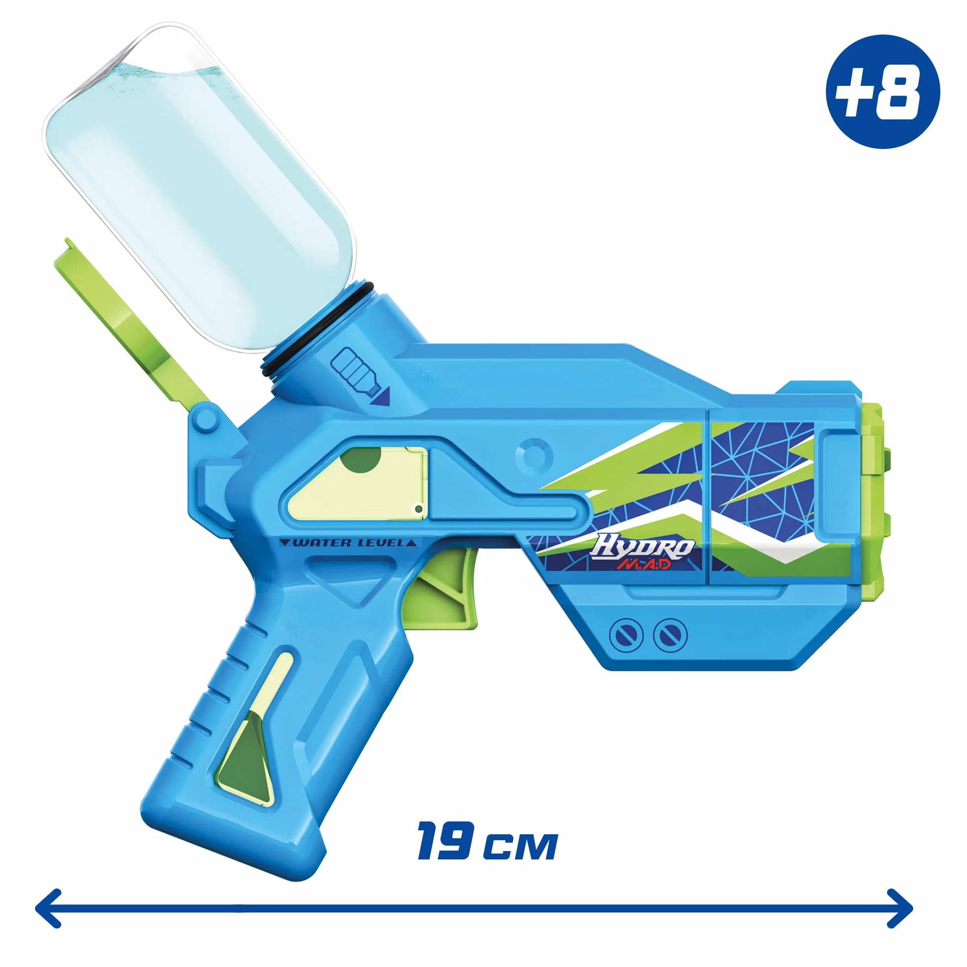 Bizak Hydro M.A.D. Mini elektroniczny blaster, pistolet na wodę z zasięgiem do 5 m, zabawka do zabawy na świeżym powietrzu, dla chłopców i dziewcząt w wieku 8 lat, (62001153)