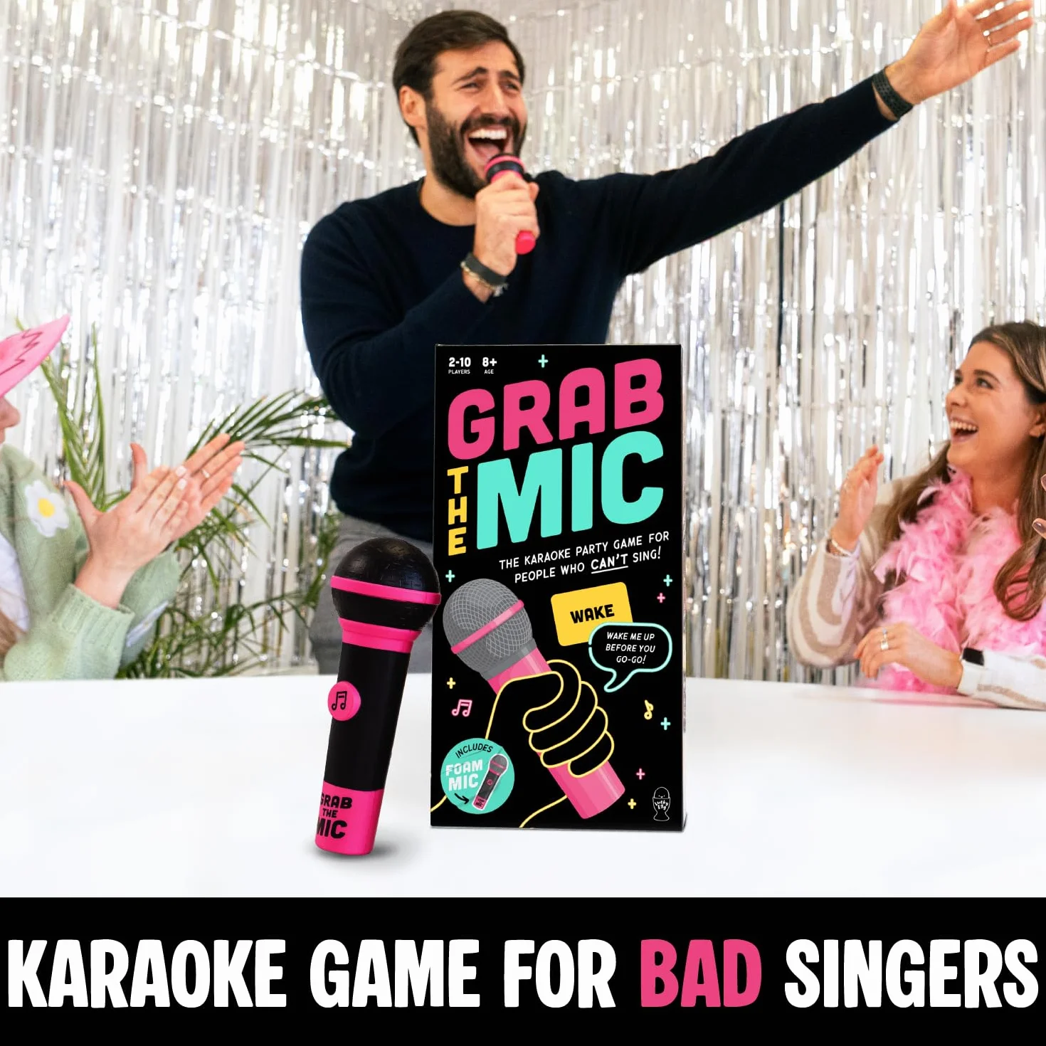 Lucky Egg Spannendes „Grab The Mic“ – Das Karaoke-Spiel für die ganze Familie ab 8 Jahren, 2–10 Spieler – Brettspiel für schlechte Sänger – 250 Songtextkarten für einen lustigen und witzigen Spieleabe