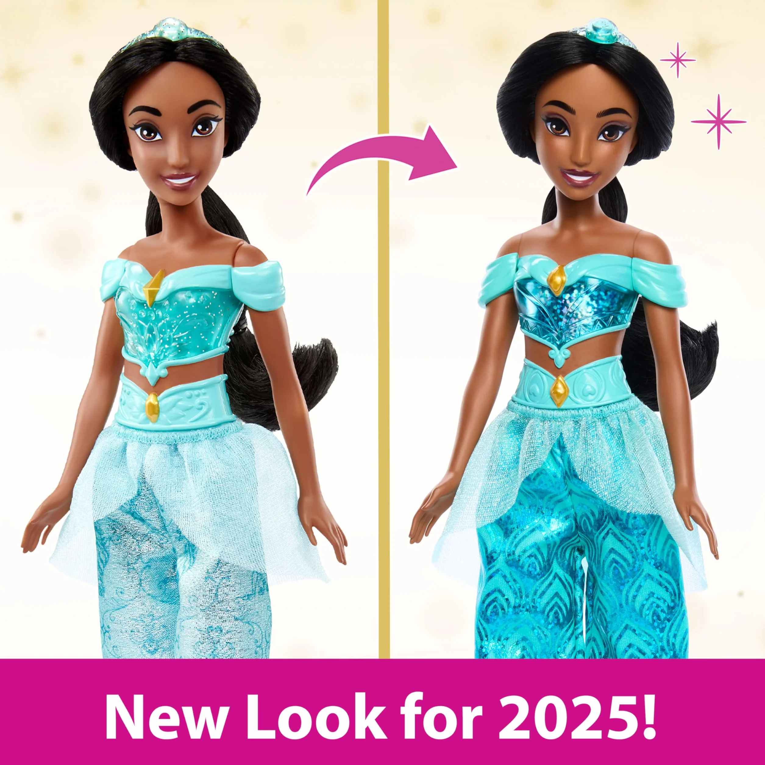 Mattel Disneya Księżniczka Dżasmina Lalka z punktami zgięcia błyszczącym ubrankiem akcesoriami HLW12