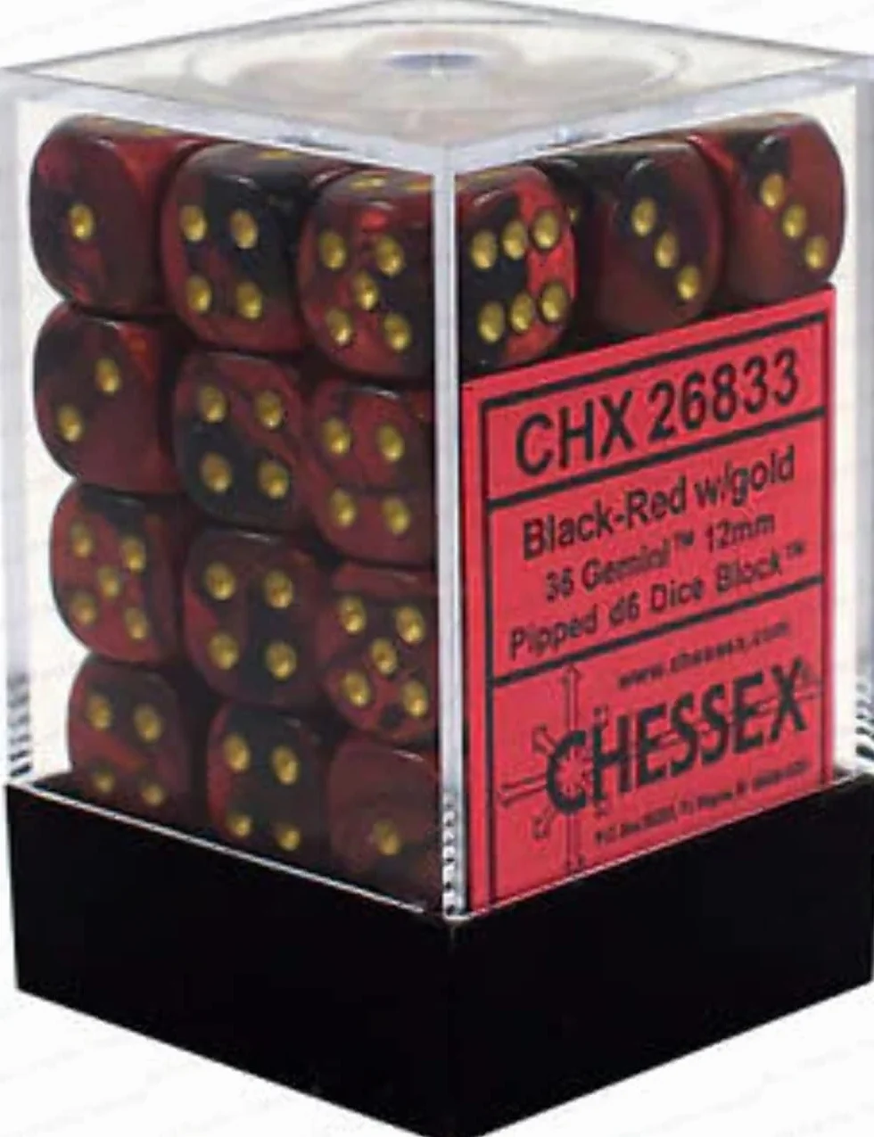 36 kości Chessex 6 Gemini (12 mm) czarno-czerwone/złote