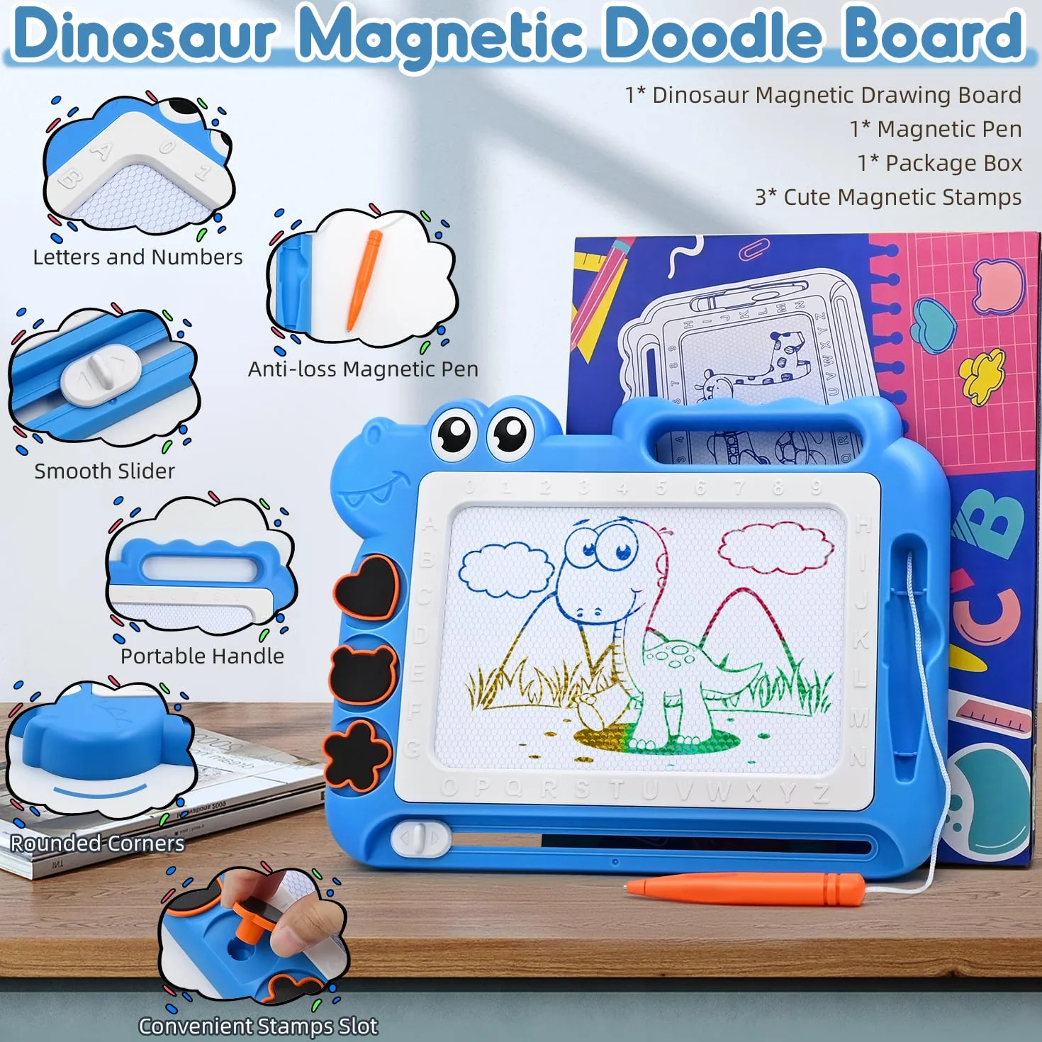 Magnetyczna tablica do rysowania dinozaurów dla Dziewczynki Chłopcy Urodziny Prezenty świąteczne, Kolorowe wymazywalne zabawki edukacyjne dzieci w wieku 3-7 lat, Zabawki podróżne do dla maluchów