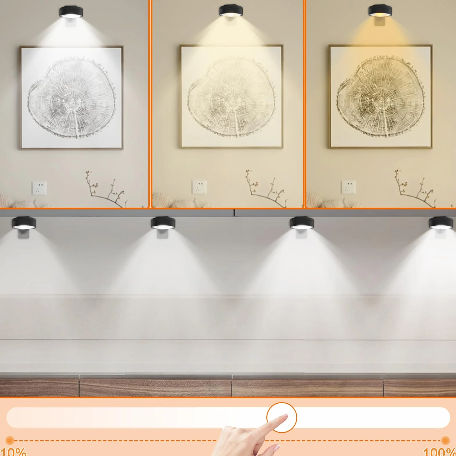 GOMETY Zestaw 4 lamp ściennych z pilotem zdalnego sterowania, lampa ścienna LED, 3 tryby kolorów, możliwość ściemniania, ramka na zdjęcia, magnetyczne oświetlenie witryny