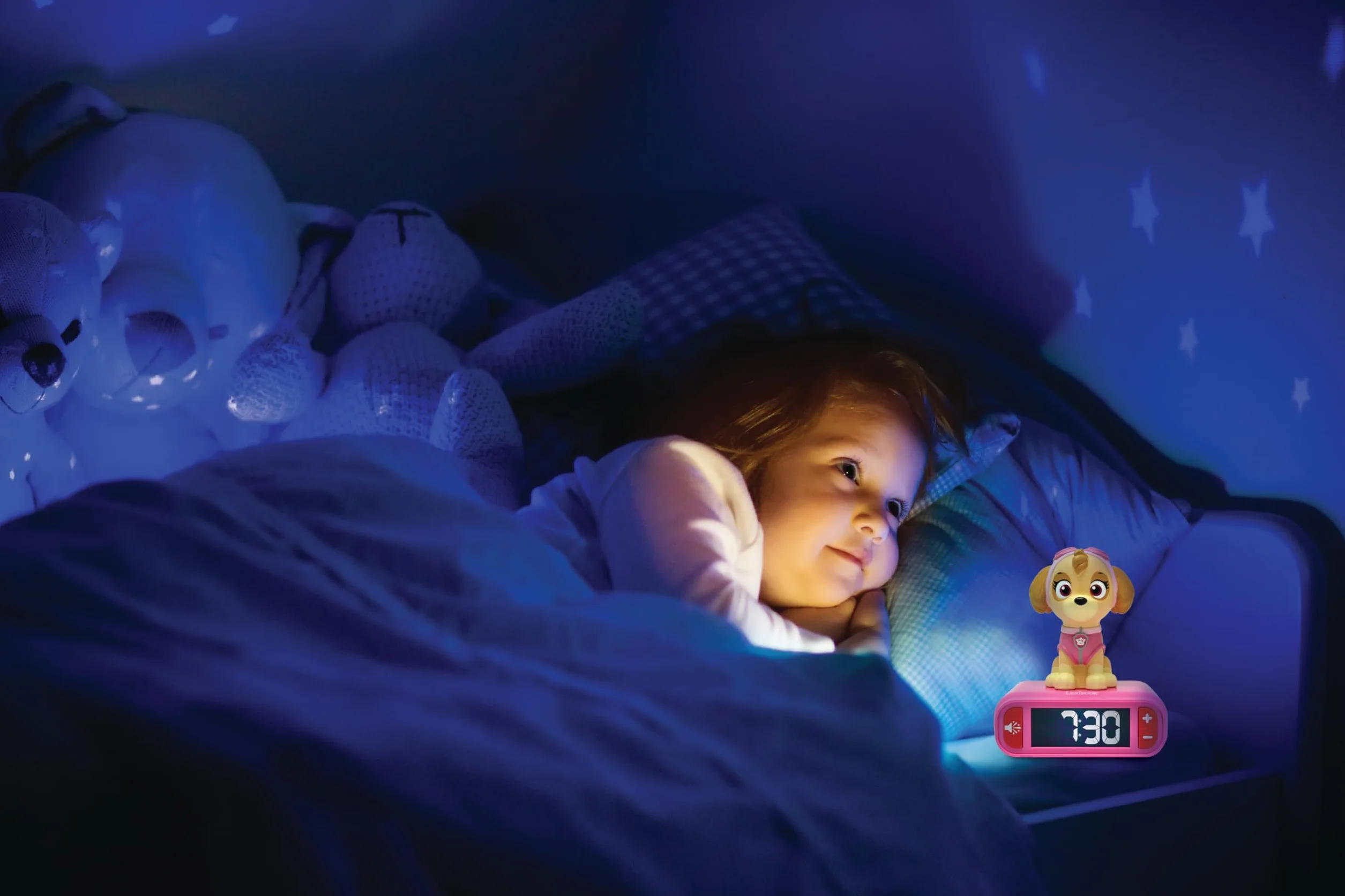 Lexibook PAW Patrol budzik nocny z dźwiękami i melodiami, podświetlany ekran LCD, różowy