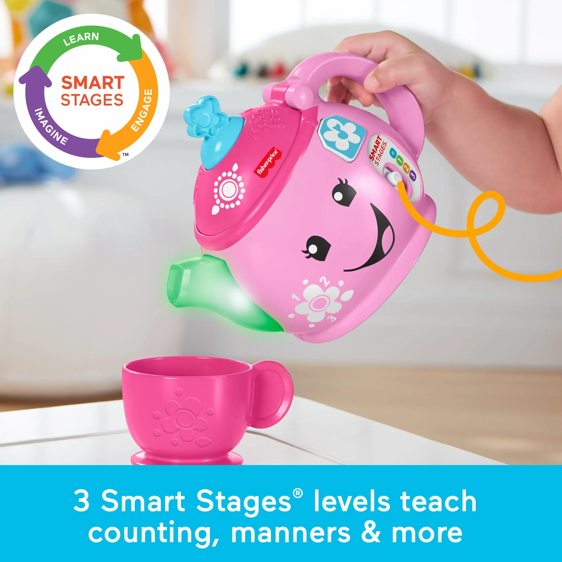 Fisher-Price Zestaw do herbaty Laugh & Learn Sweet Manners, zabawka do wczesnego rozwoju i aktywności, uczy dobrych manier, dzielenia się i nie tylko, w wieku 18-36 miesięcy, DYM76