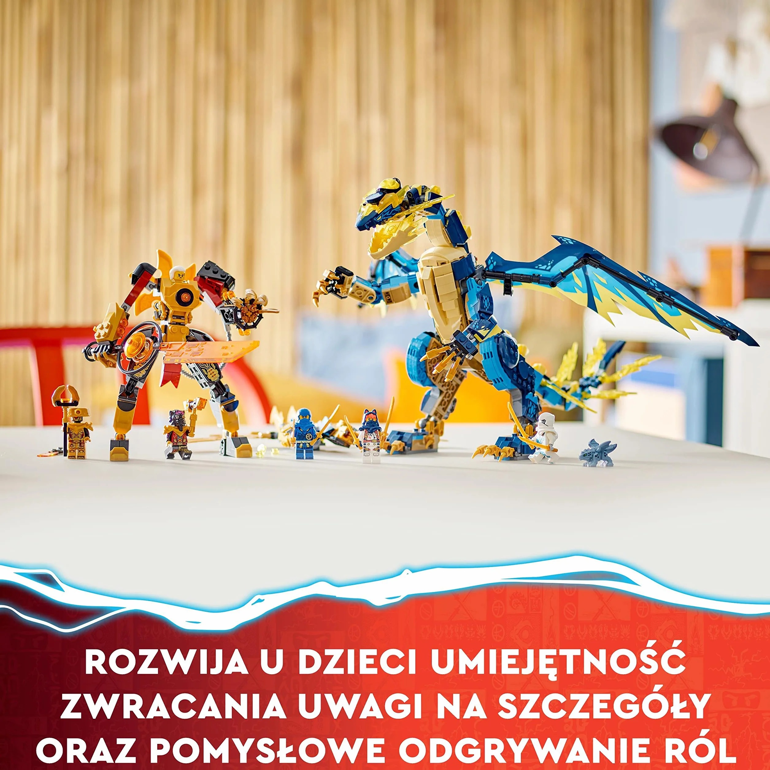 LEGO NINJAGO Smok żywiołu kontra mech cesarzowej, duży zestaw, smok zabawka dla dziecka z figurką akcji, szybowcem ninja i 6 minifigurkami, Dragons Rising, prezent dla chłopca i dziewczynki, 71796