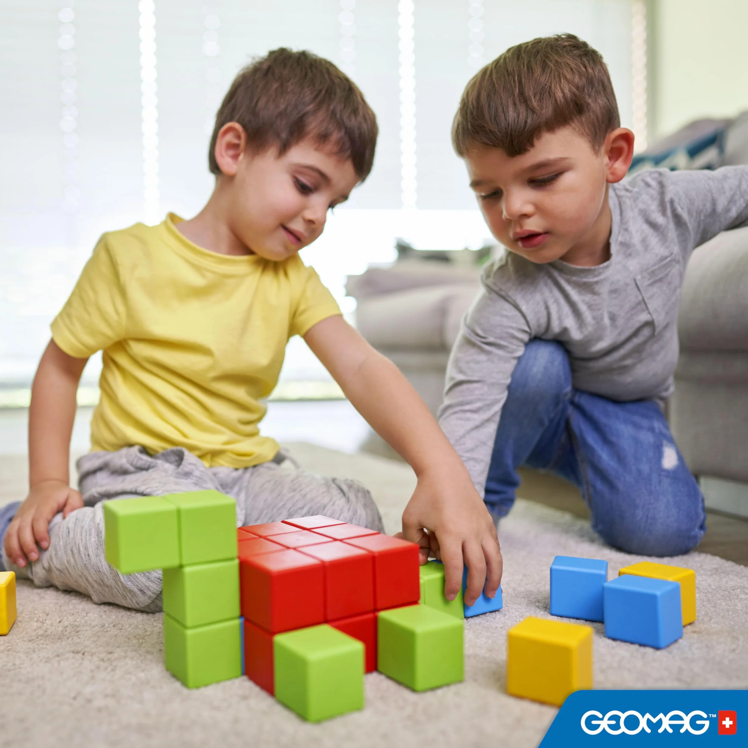 Geomag- Magicube Magnetic Construction for Kids Green Line 100% plastik z recyklingu, 24 kostki, 56, wielokolorowy