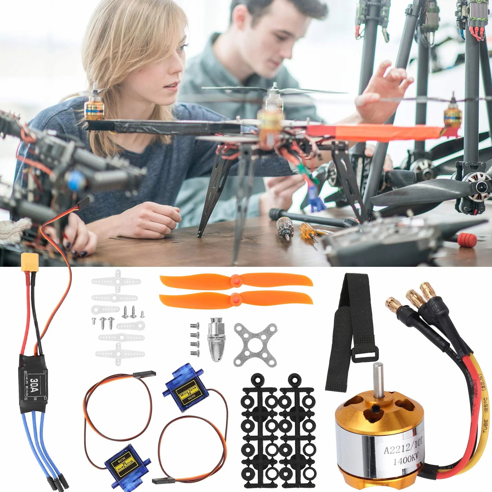 Zestaw helikoptera, silnik 2212 1400KV + śmigło 8060 + serwo 9G + akcesoria do helikoptera 30A XT60 ESC RC