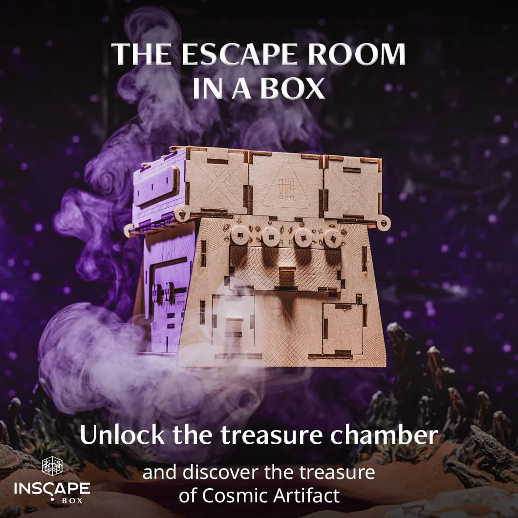 INSCAPE Cosmic Artifact Cluebox - Level 5 bardzo ciężki - drewniane pudełko z puzzlami - puzzle - Escape Room gra dla dorosłych - gry logiczne - drewniane puzzle 3D - gry myślące