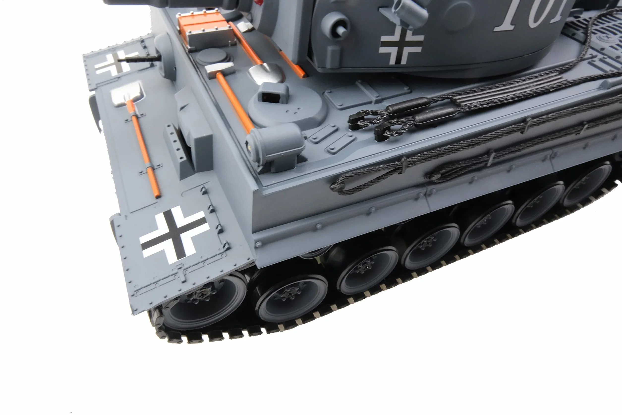 efaso Zdalnie sterowany czołg Tiger 1 M 1:16, funkcja strzału Soft Air Amunition, dźwięk i dym, dokładny model 2,4 GHz wraz z akumulatorem, ładowarką, bateriami do zdalnego sterowania