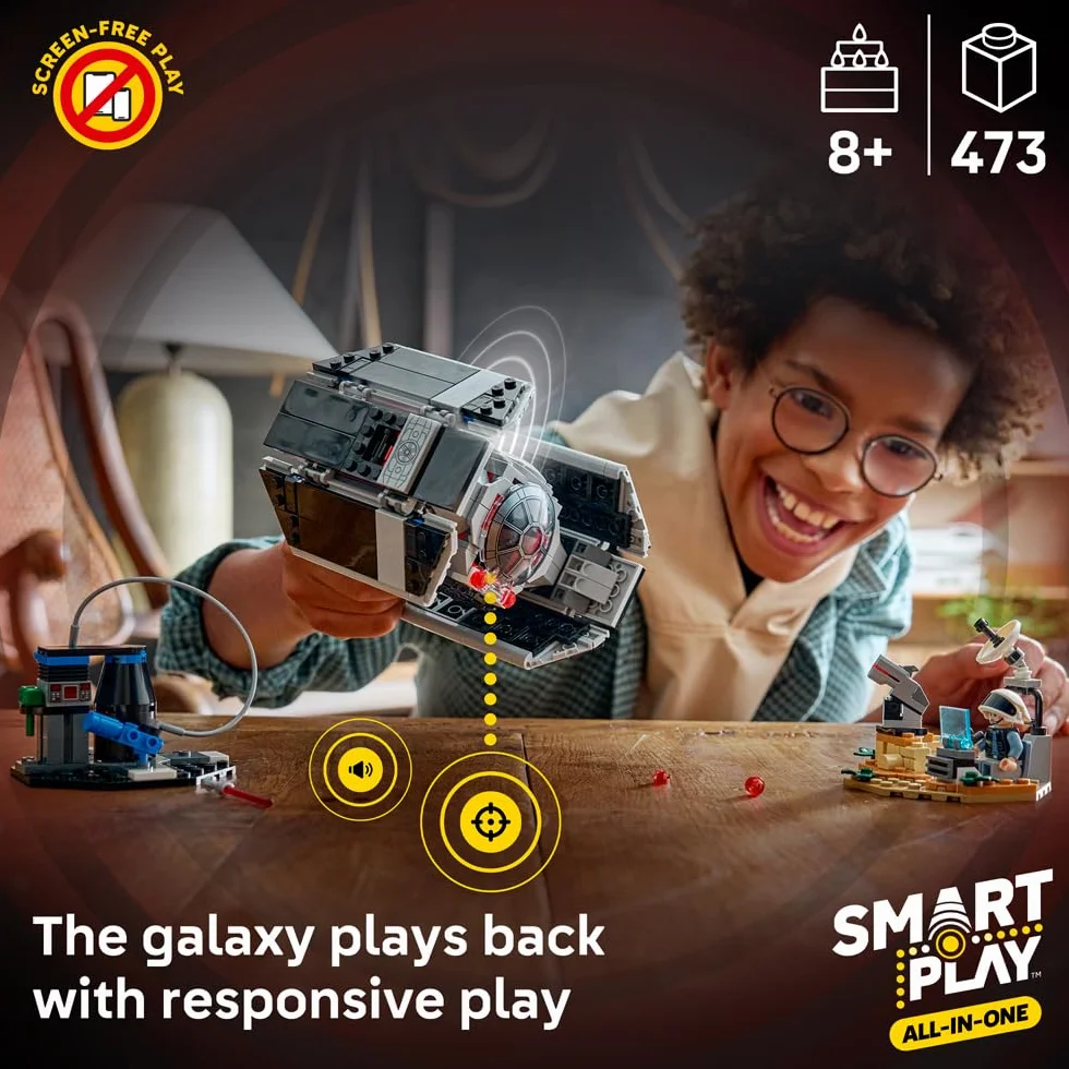 LEGO Star Wars 75421 SMART Play: Darth Vader's TIE Fighter – interaktywny zestaw zabawek typu wszystko w jednym, w zestawie Inteligentna cegła, etykieta, minifigurka i ładowarka - pomysł na prezent dla chłopców w wieku 8 lat, dziewcząt i dorosłych fanów