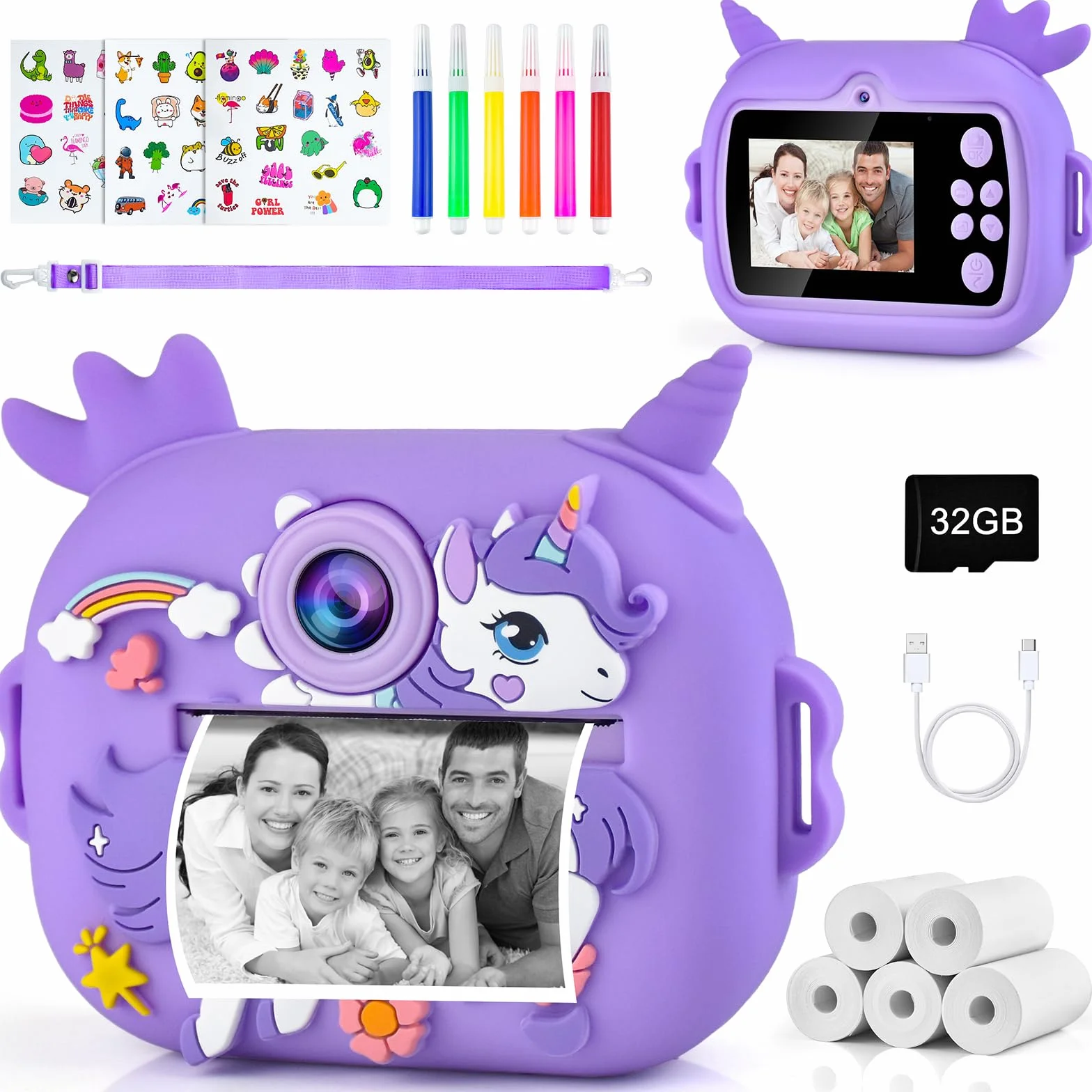 Aparat Natychmiastowy Dziecięcy Aparat Cyfrowy 3-12 Lat + 5 Rolek Papieru Termicznego Druku Natychmiastowego Aparat Fotoapparat Natychmiastowy Druk Kids Aparat Fotograficzny Dziecięcy Aparat