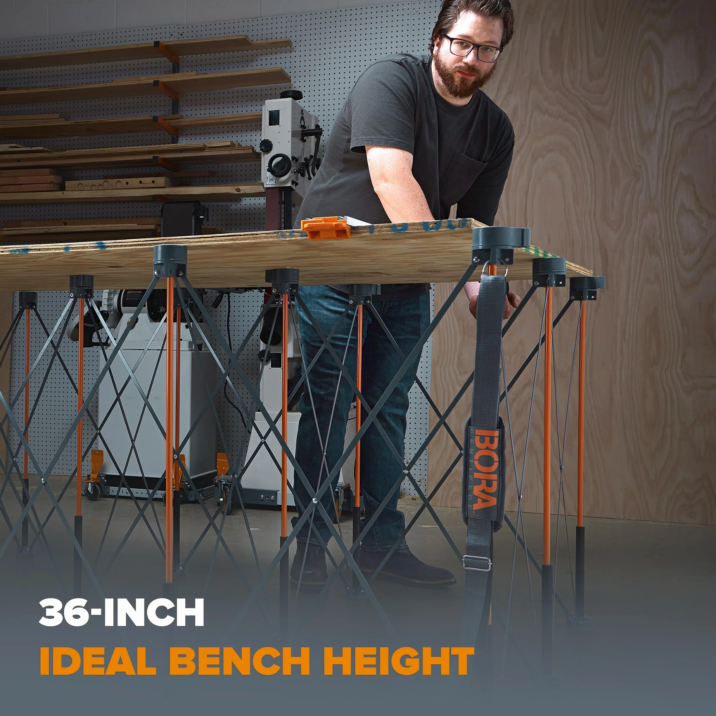 BORA Centipede Tall 1.2 m x 2.4 m x 91.4 cm 15-Strut przenośny stojak roboczy, zawiera pasek do noszenia, CT15