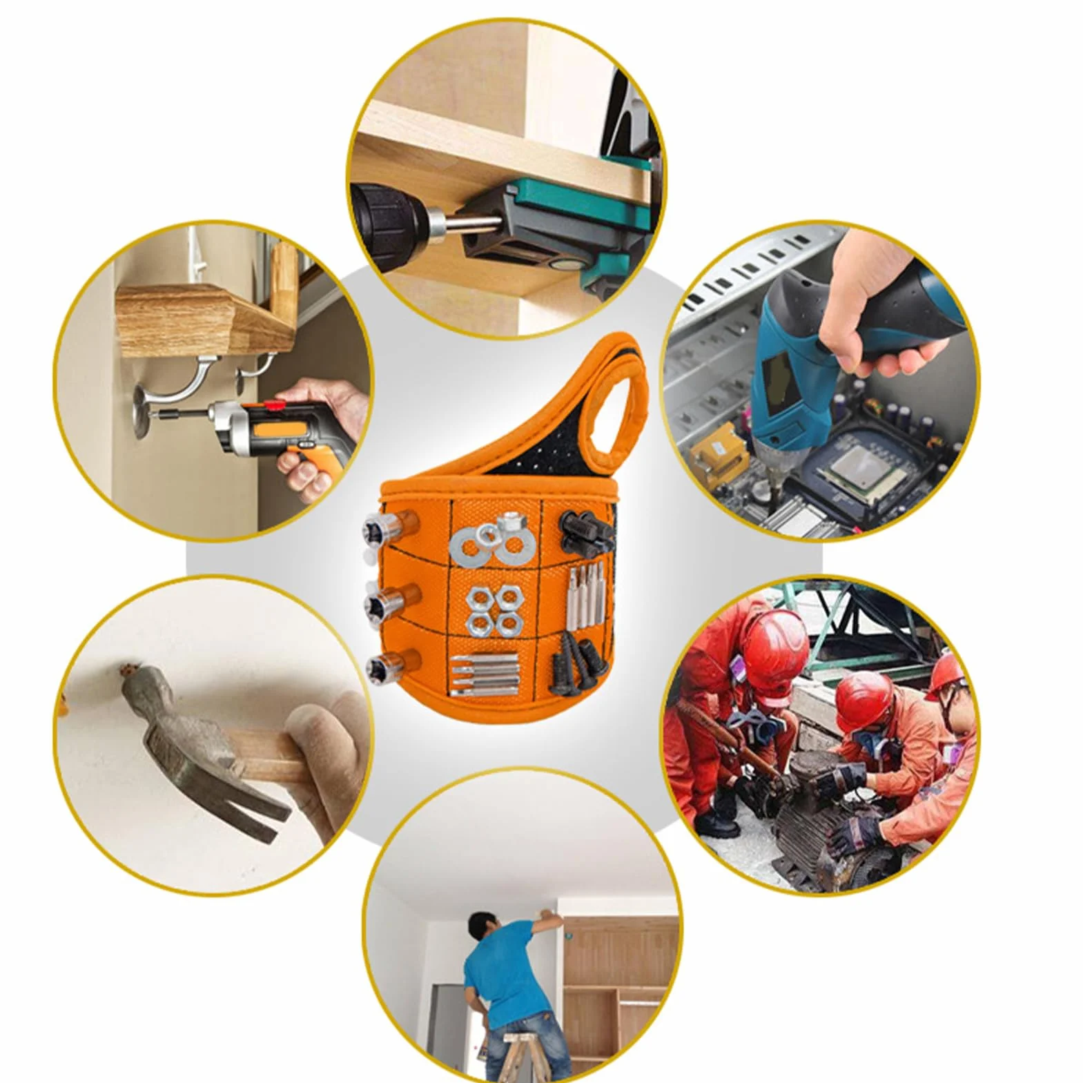 Opaska magnetyczna | nadgarstek podtrzymujący z silnymi magnesami, fajny gadżet dla mechanika, majsterkowicza, budownictwa, elektryka, mężczyzn