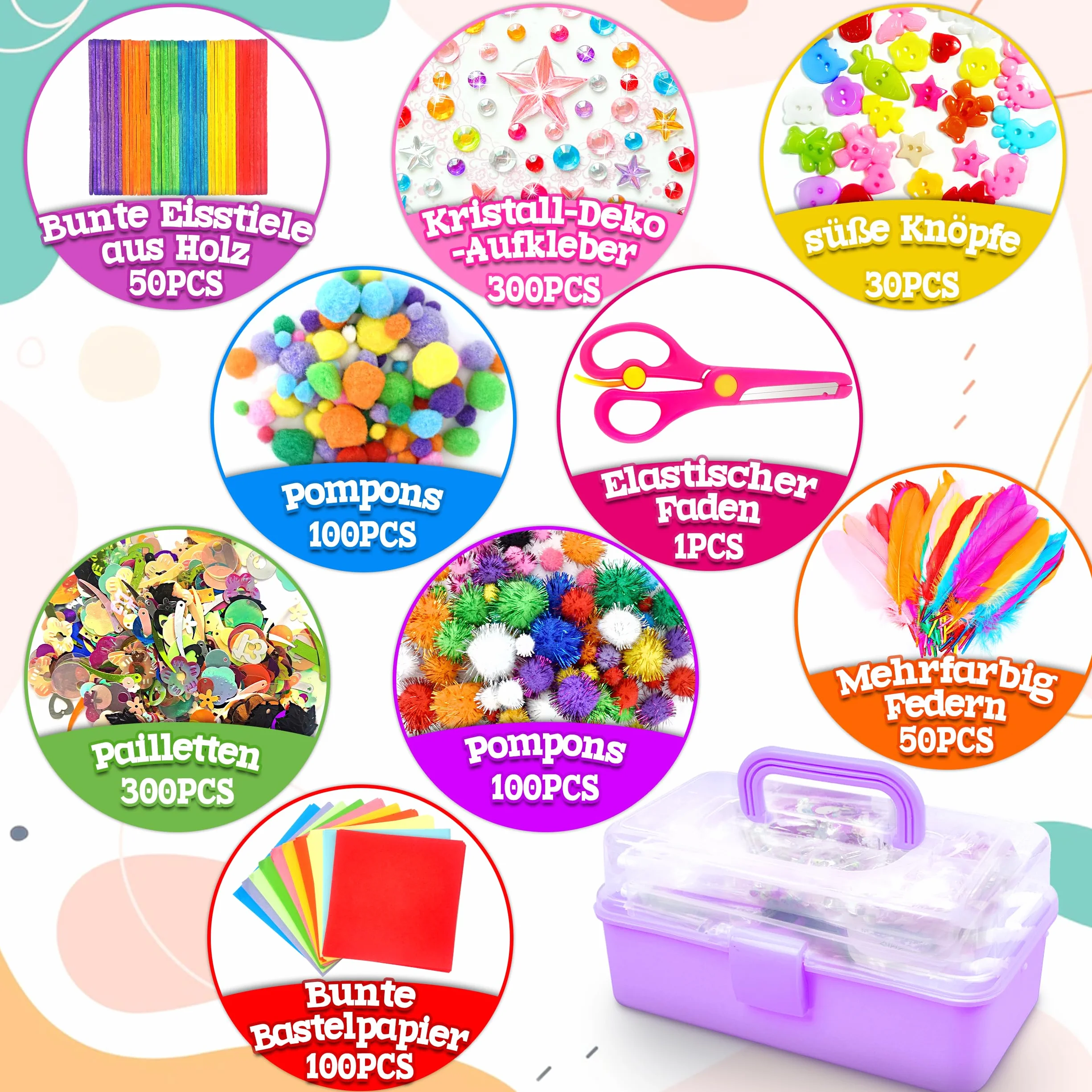 LINAYE Zestaw 3000 Sztuk do Majsterkowania dla Dzieci, Walizka z Pomponami, Środkiem do Czyszczenia Fajek, Scrapbooking, dla Dzieci 4-10 Lat