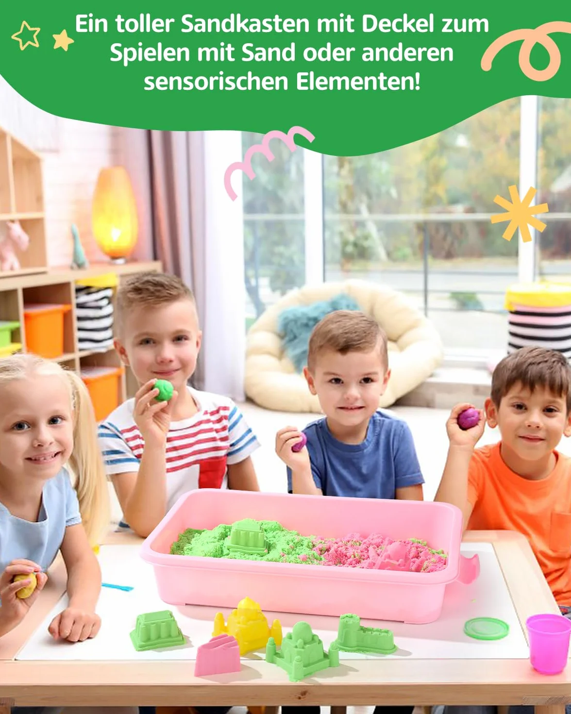 Sensoryczna taca do zabawy z pokrywką, piaskownica, 2 szt., 38 cm, przenośna, duża, plastikowa taca wypełniona piaskiem, wodą, koralikami i nie tylko