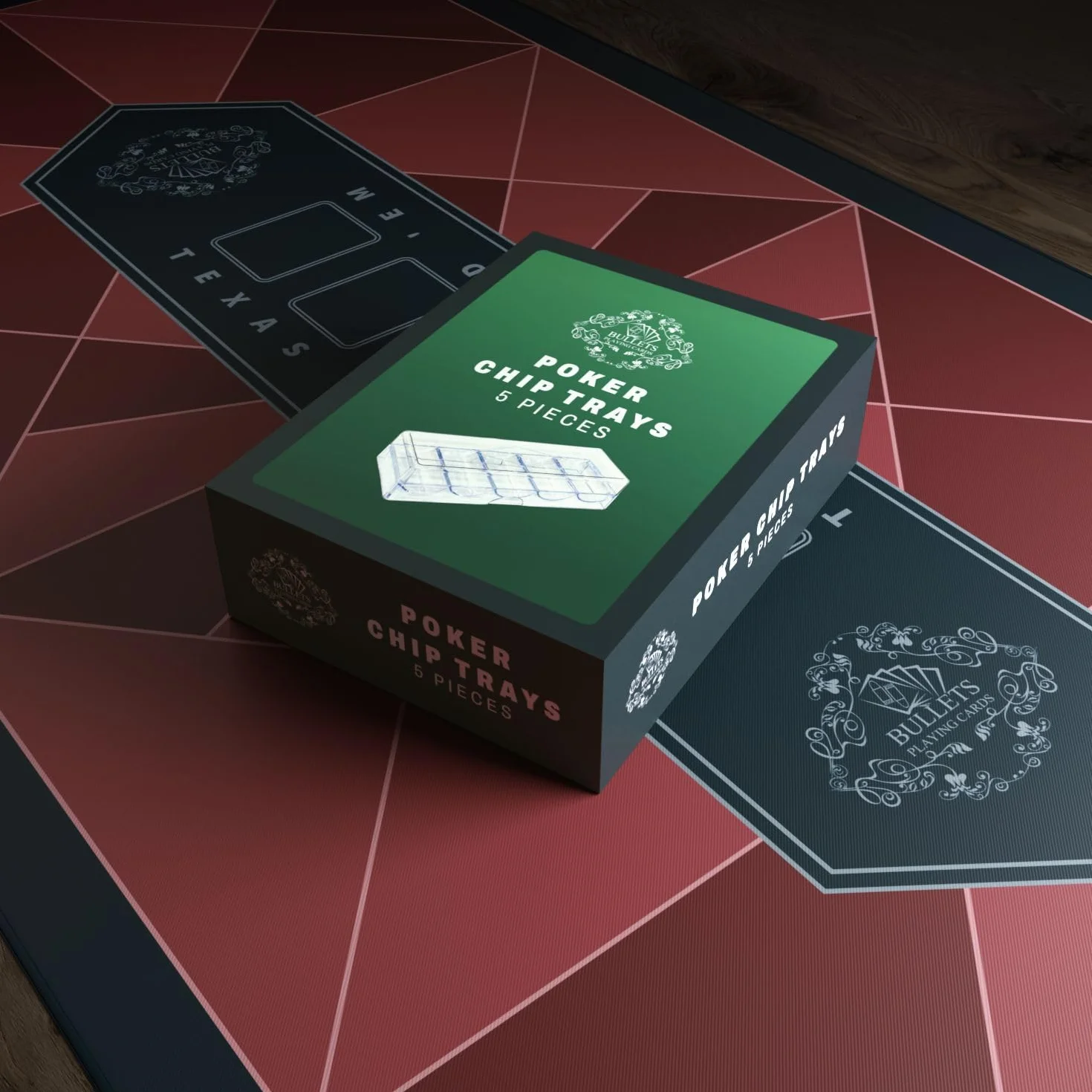 Bullets Playing Cards, Poker Chip Tray zestaw na 500 żetonów do pokera, 5 tac z pokrywkami po 100 żetonów, stojak na chipy / taca, przezroczysta, akryl