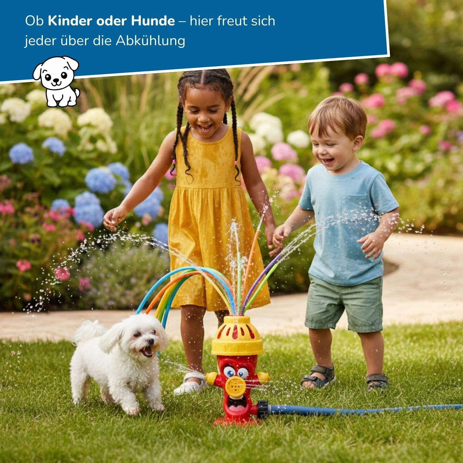 alldoro 60215 Hydrant zraszacz wodny, dla dzieci od 3 lat, z wężami rozpryskującymi wodę, kolorowy, 13,5 x 9,5 x 22,5 cm, czerwony