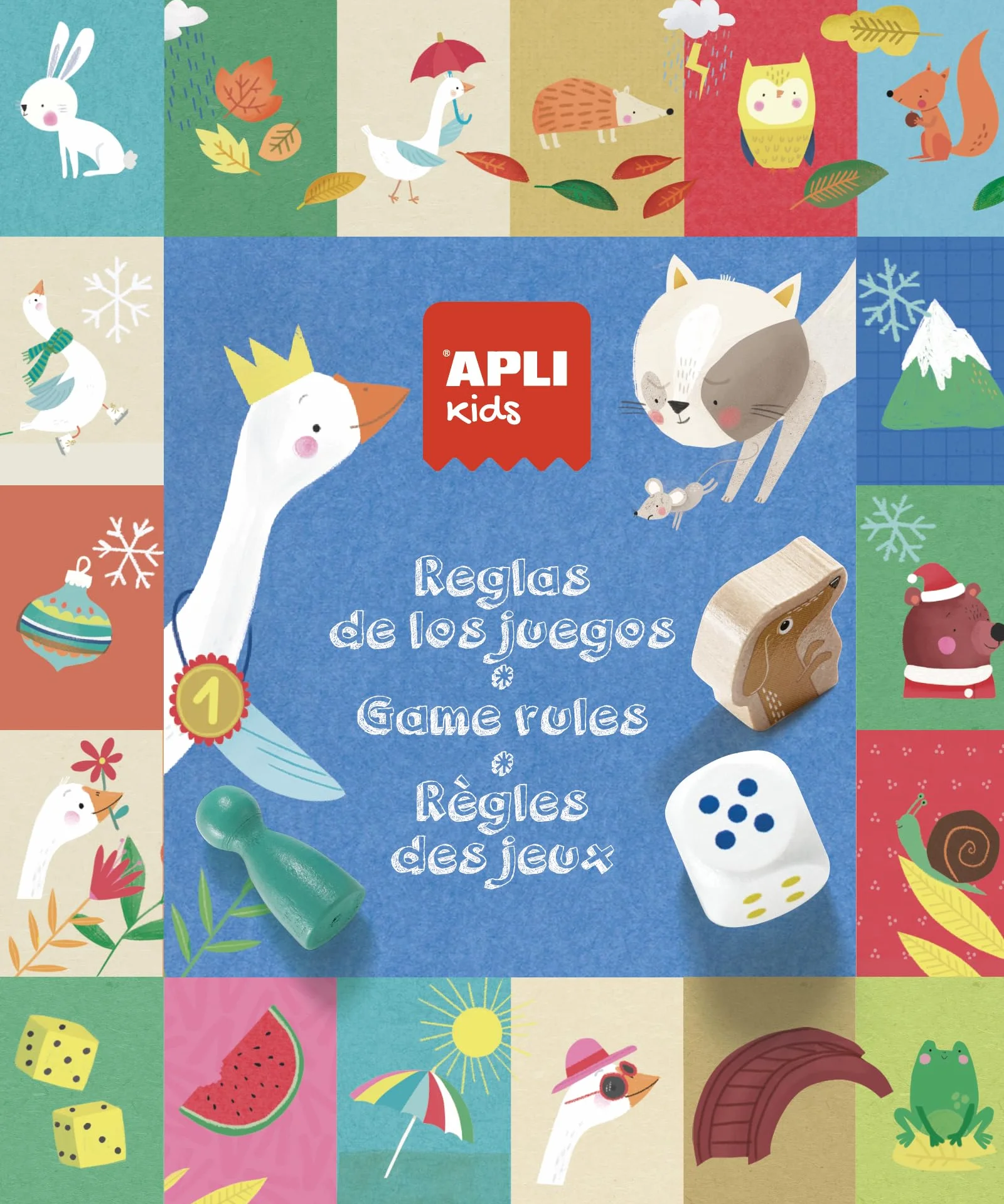 APLI Kids 4 w 1 Gry Reunited zestaw klasycznych gier stołowych gęś łata drabiny