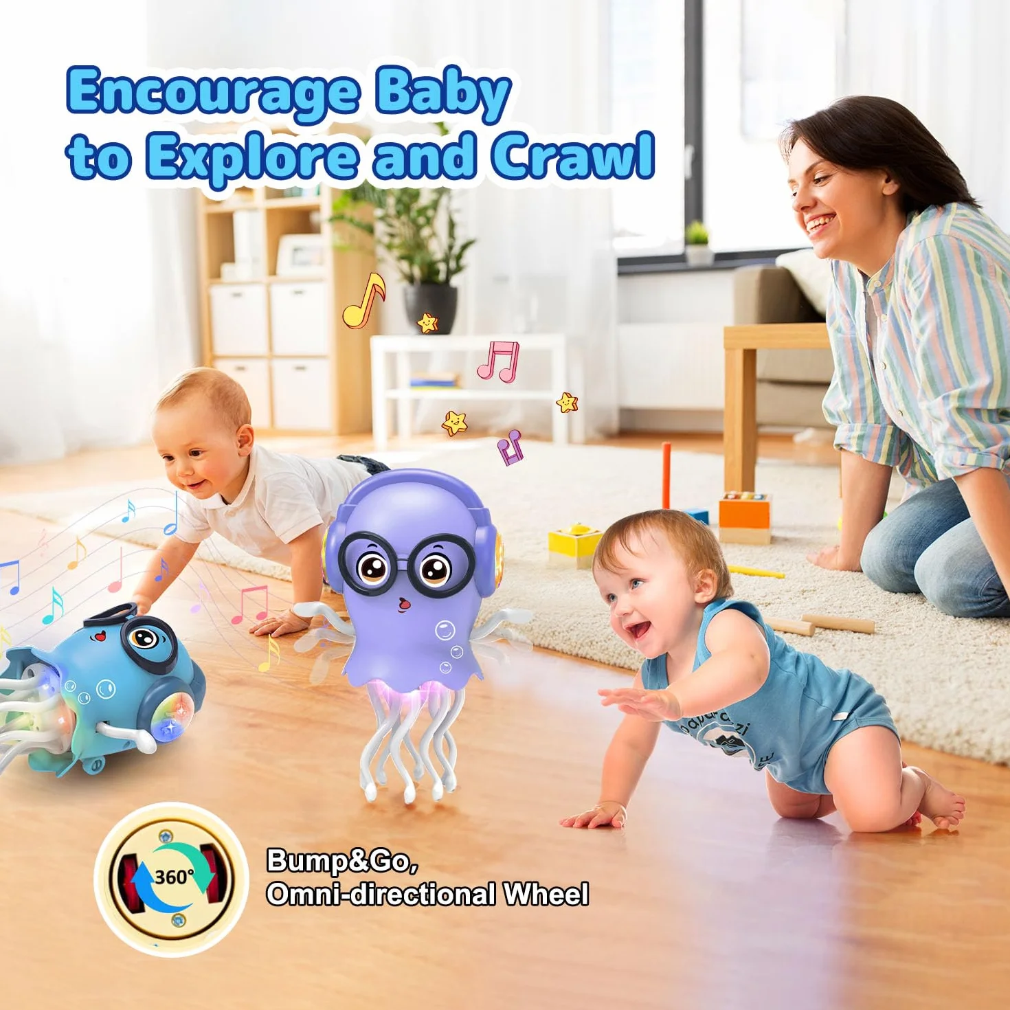 Zabawka dla niemowląt Tańcząca Meduza z muzyką i światłem, Interaktywna zabawka dla niemowląt na czas brzuszka, Tummy Time Toys Sensoryczna zabawka do raczkowania dla małych dzieci w wieku 3-8 lat
