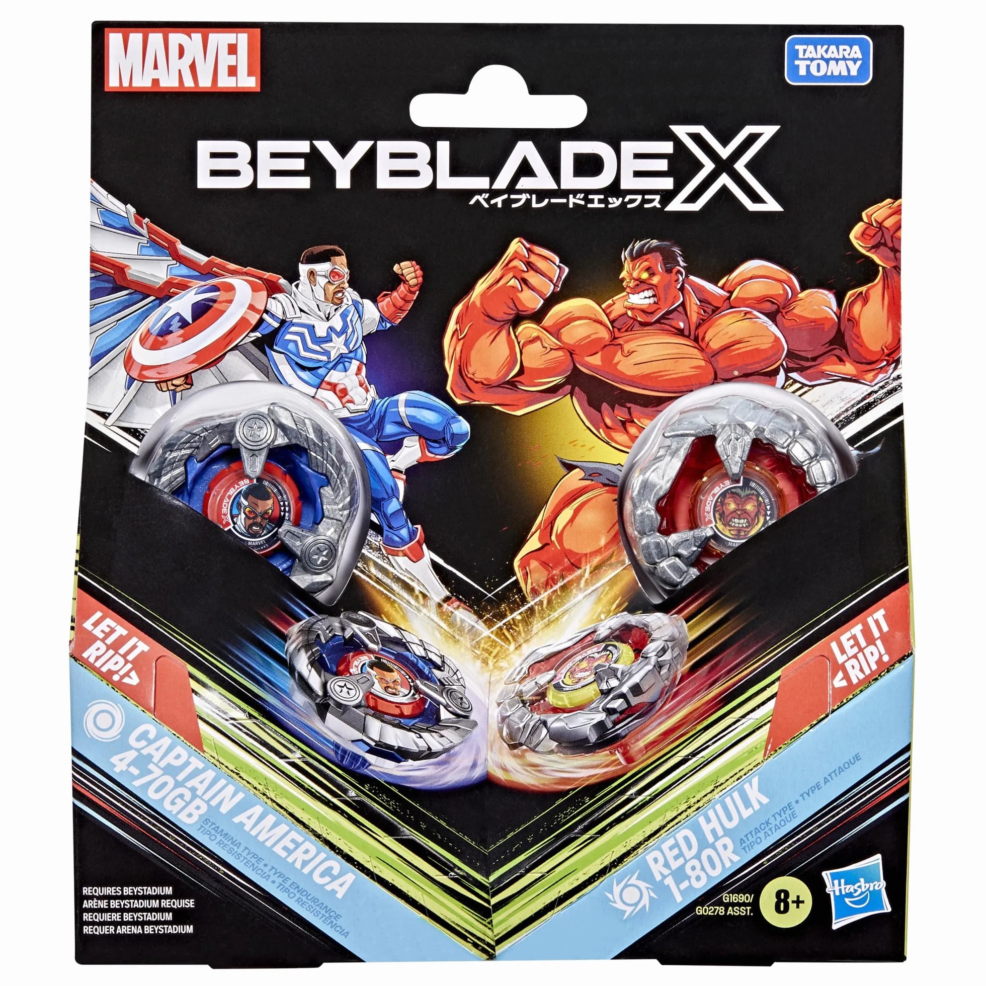 Beyblade X/Marvel Collab Captain America 4-70GB kontra Red Hulk 1-80R