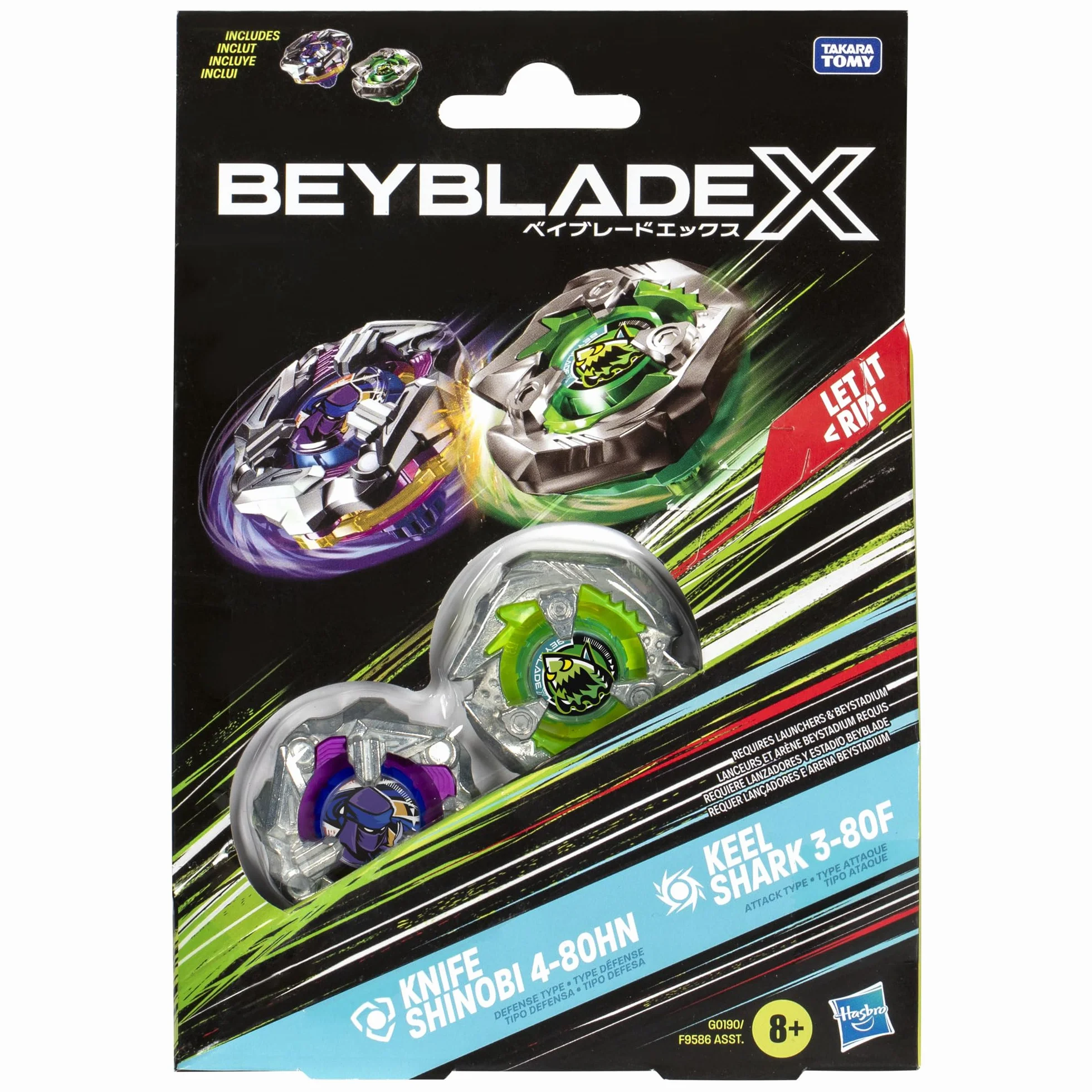 Beyblade X Nóż Shinobi 4-80HN i Keel Shark 3-80F Top Dwupak Zestaw