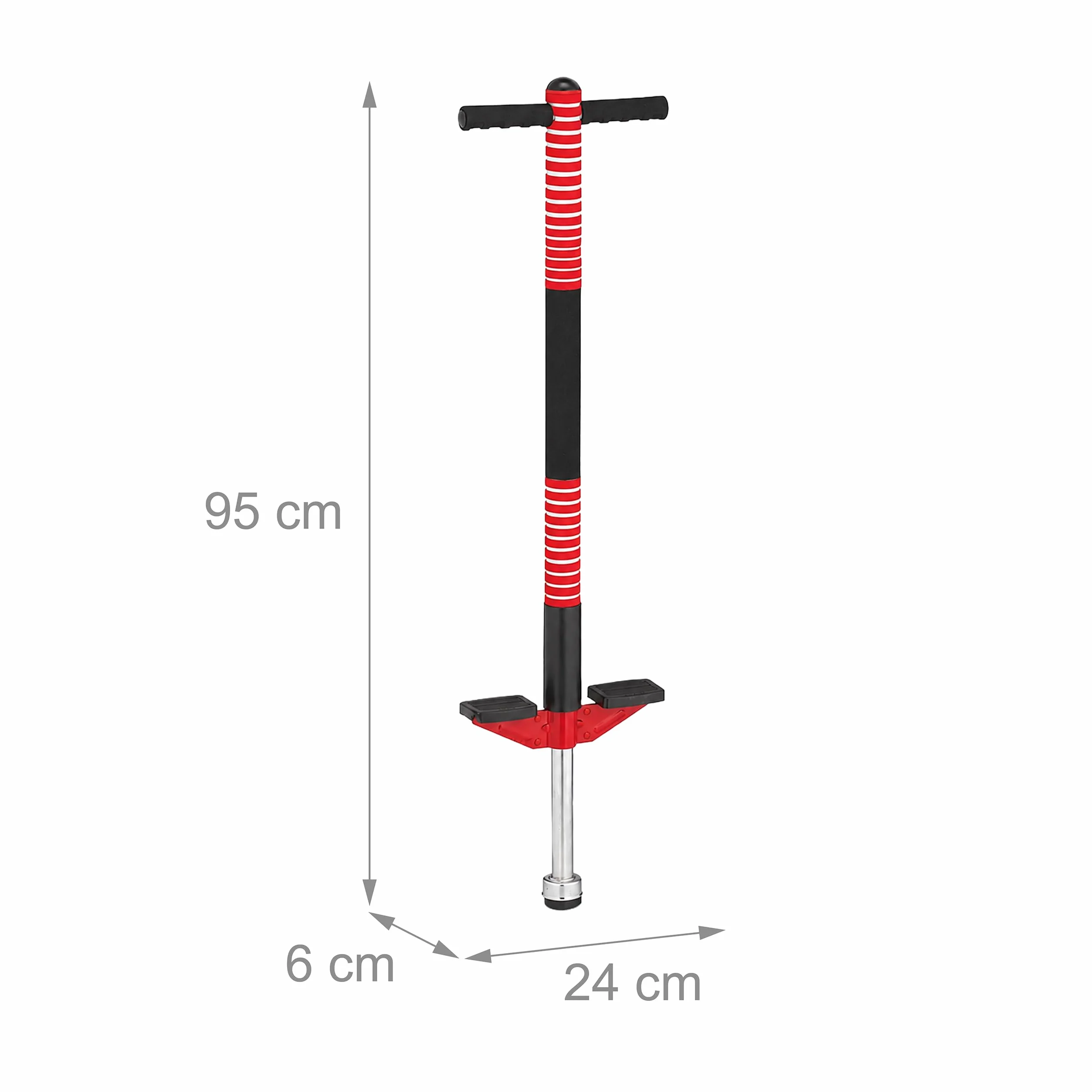 Relaxdays Kij pogo, dla dzieci, do 35 kg, wyściełany, drążek do skakania na zewnątrz, antypoślizgowy, stal nierdzewna, czerwony