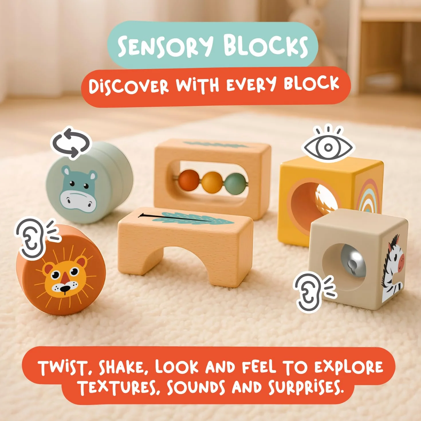 Nene Toys Zestaw Montessori dla Malucha 1+ – 4-w-1 Drewniane Zabawki Sensoryczne: Piramidka, Deszczownica, Labirynt z Żyrafą i Klocki Aktywności – Edukacyjny Prezent dla Dzieci 1–3 lata