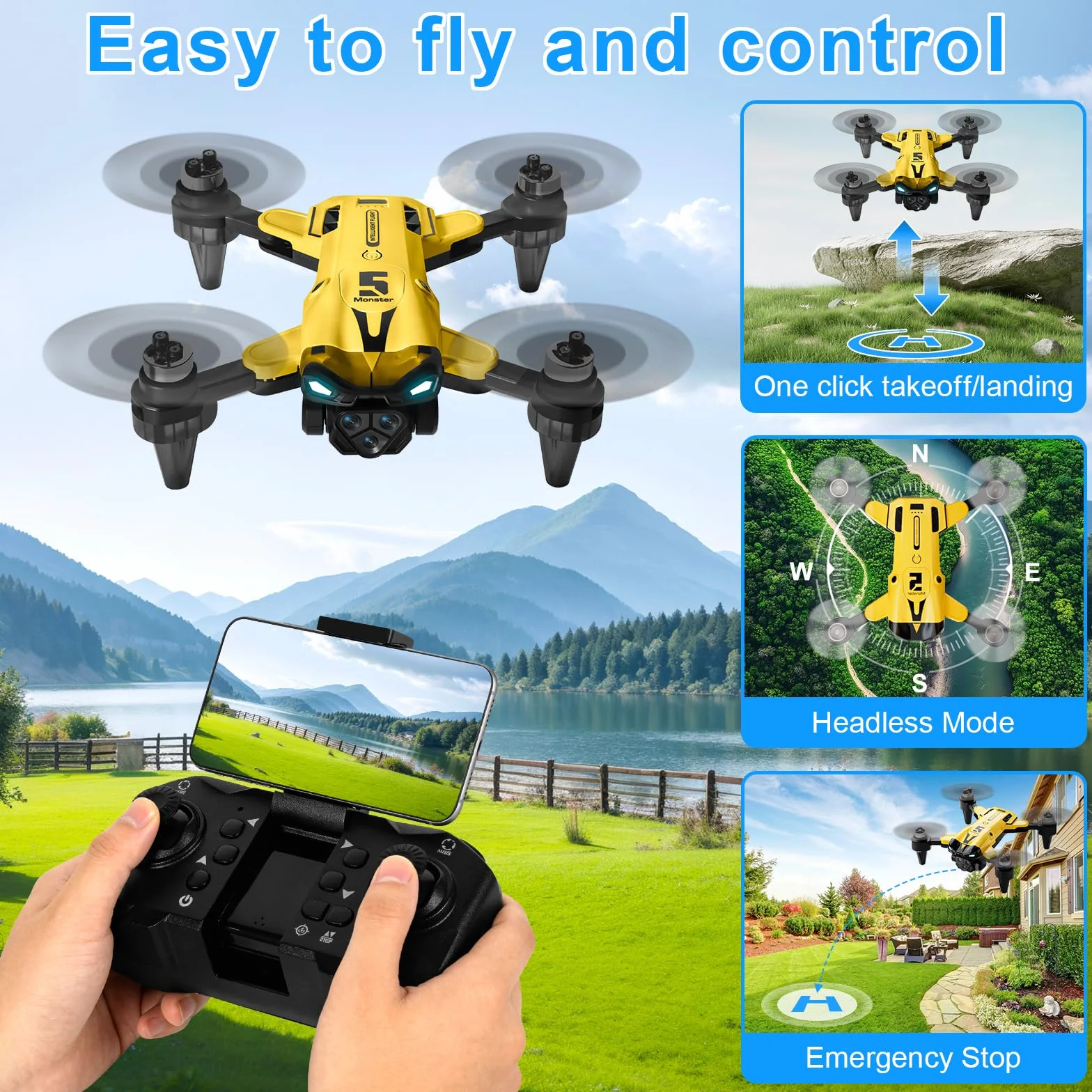 Składany Mini RC Drone, Dron z kamerą 4K, Składany dron dla początkujących, Silnik bezszczotkowy, Przewrót 3D, Start/lądowanie jednym przyciskiem, prezent dla dzieci lub początkujących, 2 baterie