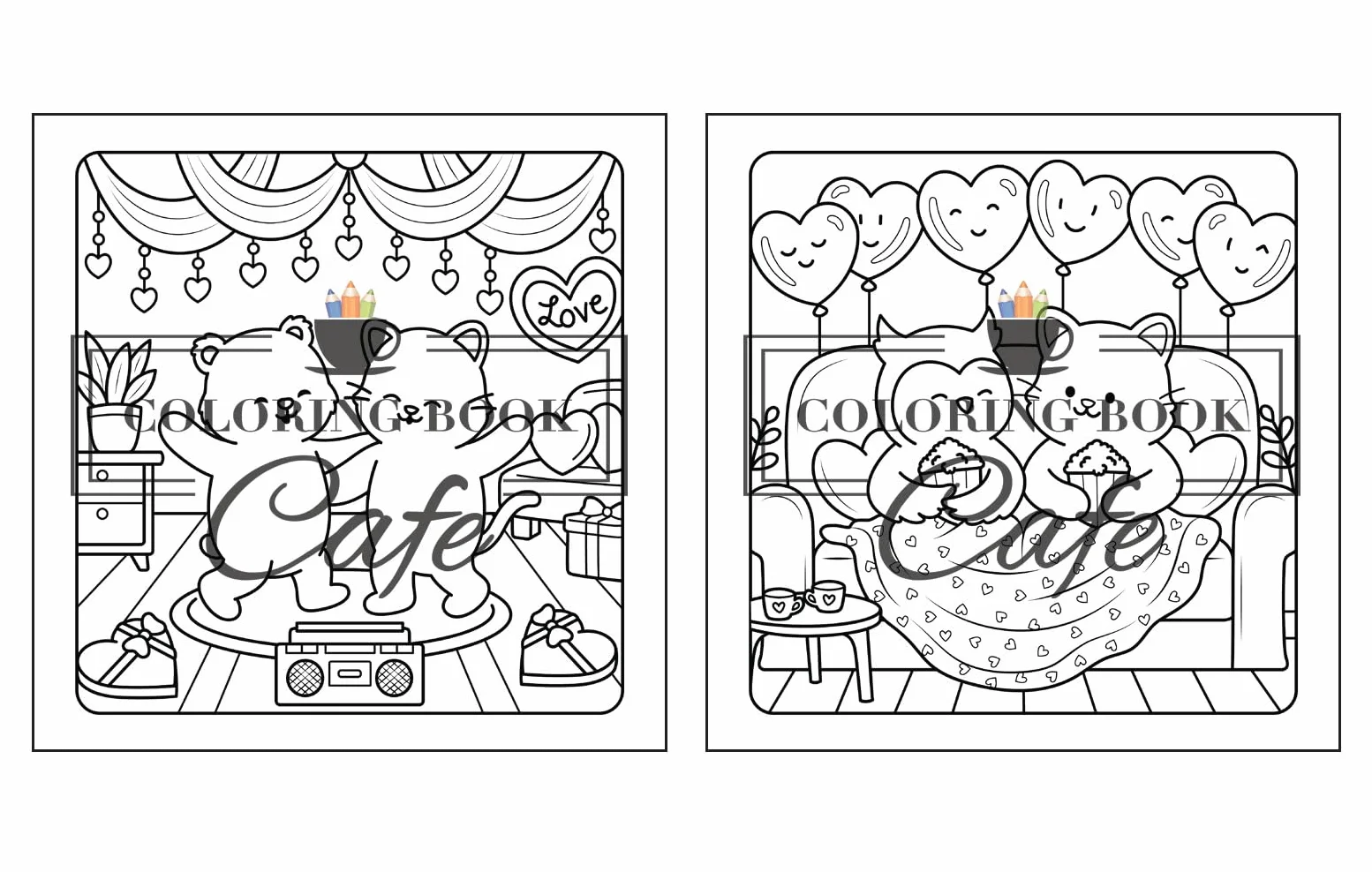 Paws & Hearts: Coloring Book for Adults & Teens Featuring Cozy Love Scenes with Adorable Animal Characters