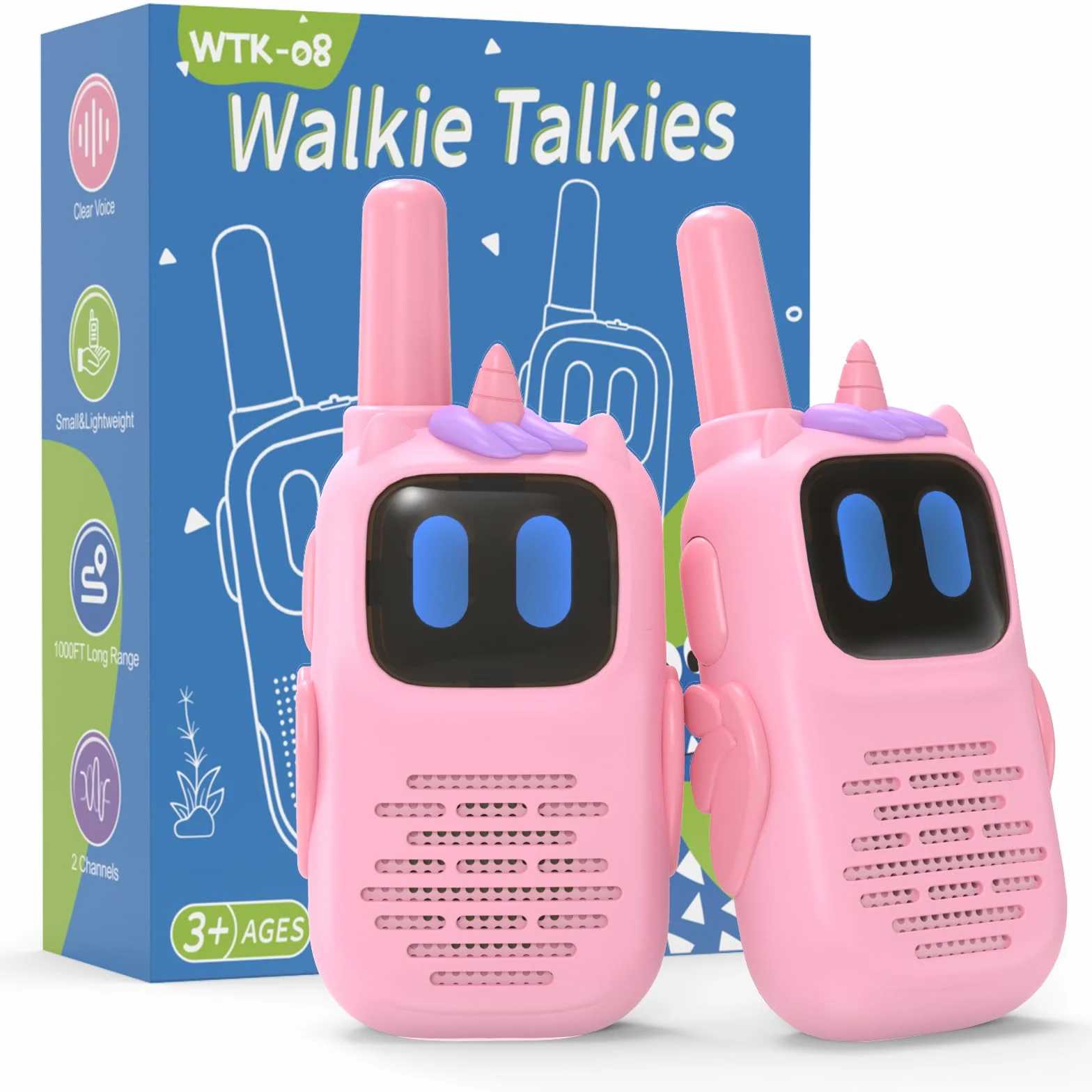 Walkie-talkie dla dzieci w wieku 3, 4, 5, 6, 7, 8 lat i starszych, radio Kearui dla dzieci, lekka zabawka 2-kanałowa dzieci w wieku 3-12 lat (Różowy-GJT)