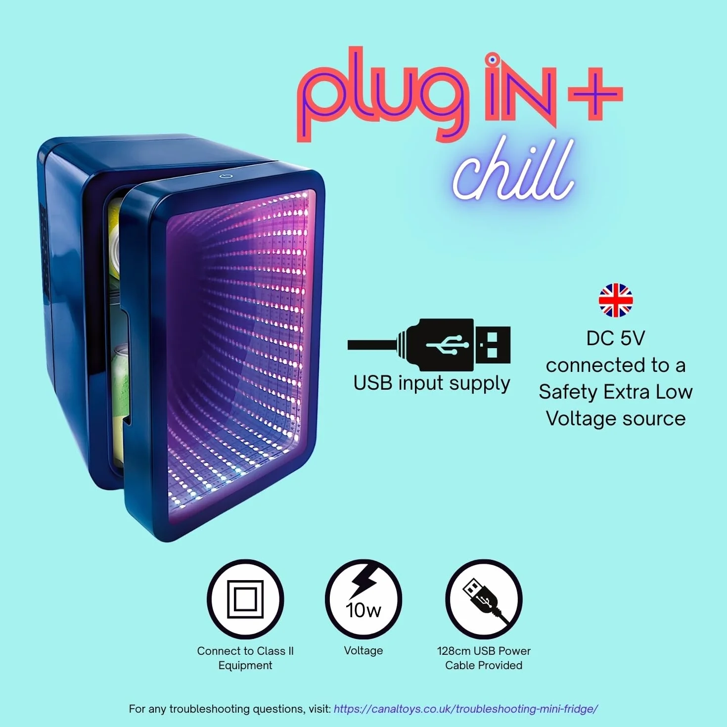 So Chill Mini Lodówka Efekt nieskończoności, gracze, studenci, dom/wycieczki samochodowe/Hangouts + więcej, zasilanie USB, naklejki w zestawie, puszki 4 l/6, lustrzane drzwi z efektem nieskończoności