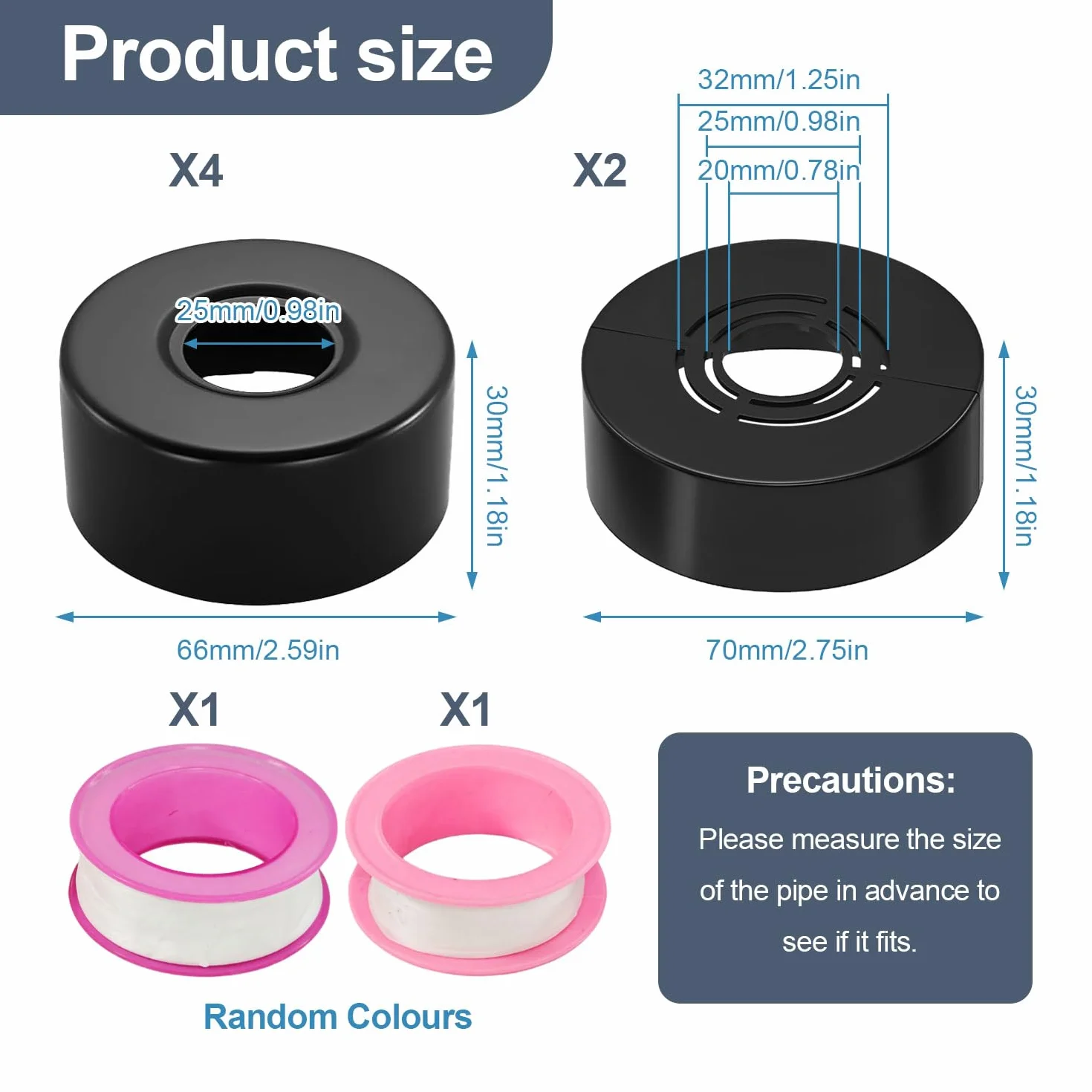 6 sztuk rozeta osłonowa czarna zestaw 25 mm i 20-32 mm rozeta armatura prysznicowa i osłona rury oseta gwintowana zakrywa nieestetyczne rury, łatwy montaż, w zestawie taśma uszczelniająca