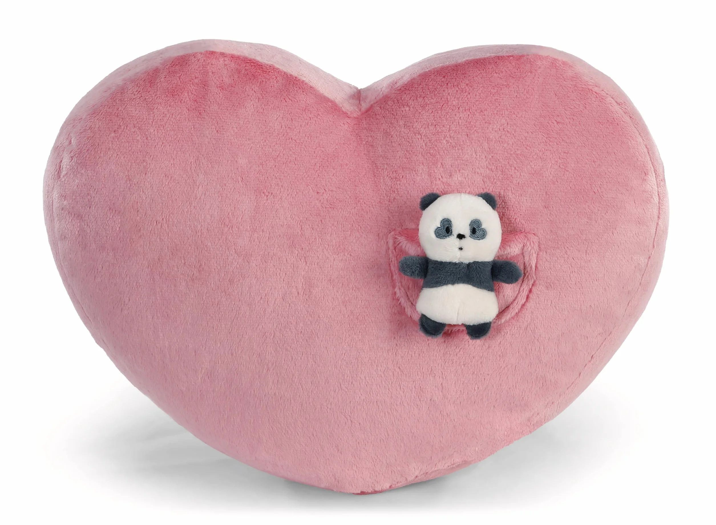 NICI Love 62618 Pluszowa poduszka w kształcie serca z malutką pandą (10 cm), puszysta poduszka do przytulania dla dzieci i dorosłych, idealna do domu, przedszkola lub na podróż, 40 x 27 cm, różowa