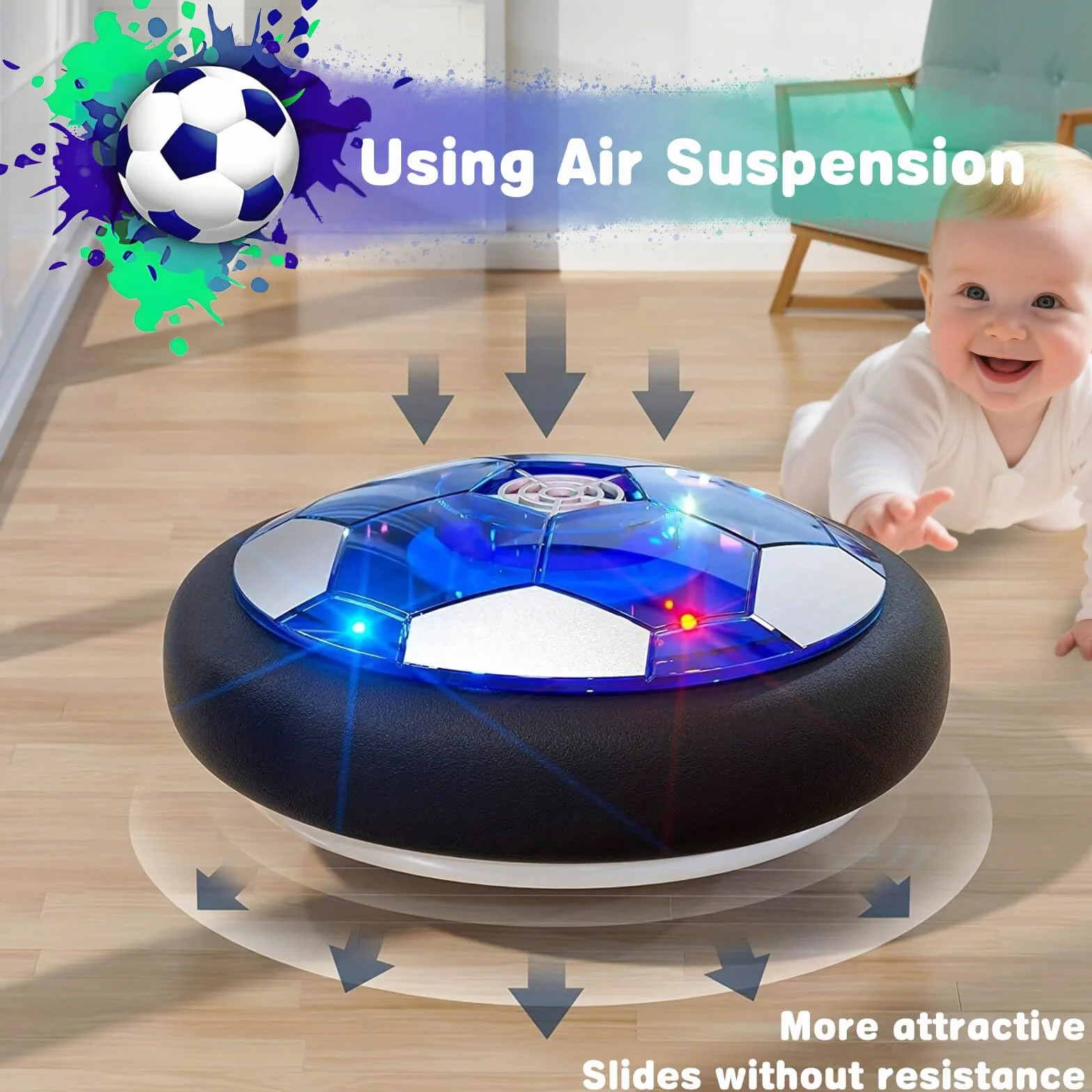 DxxD Air Power piłka nożna, Hover Fußball z ponownym ładowaniem, świecąca, unosząca się z diodami LED, prezenty dla dzieci, zabawki, piłki nożne jako prezenty, gry dla chłopców w wieku 3 4 5 6-12 lat