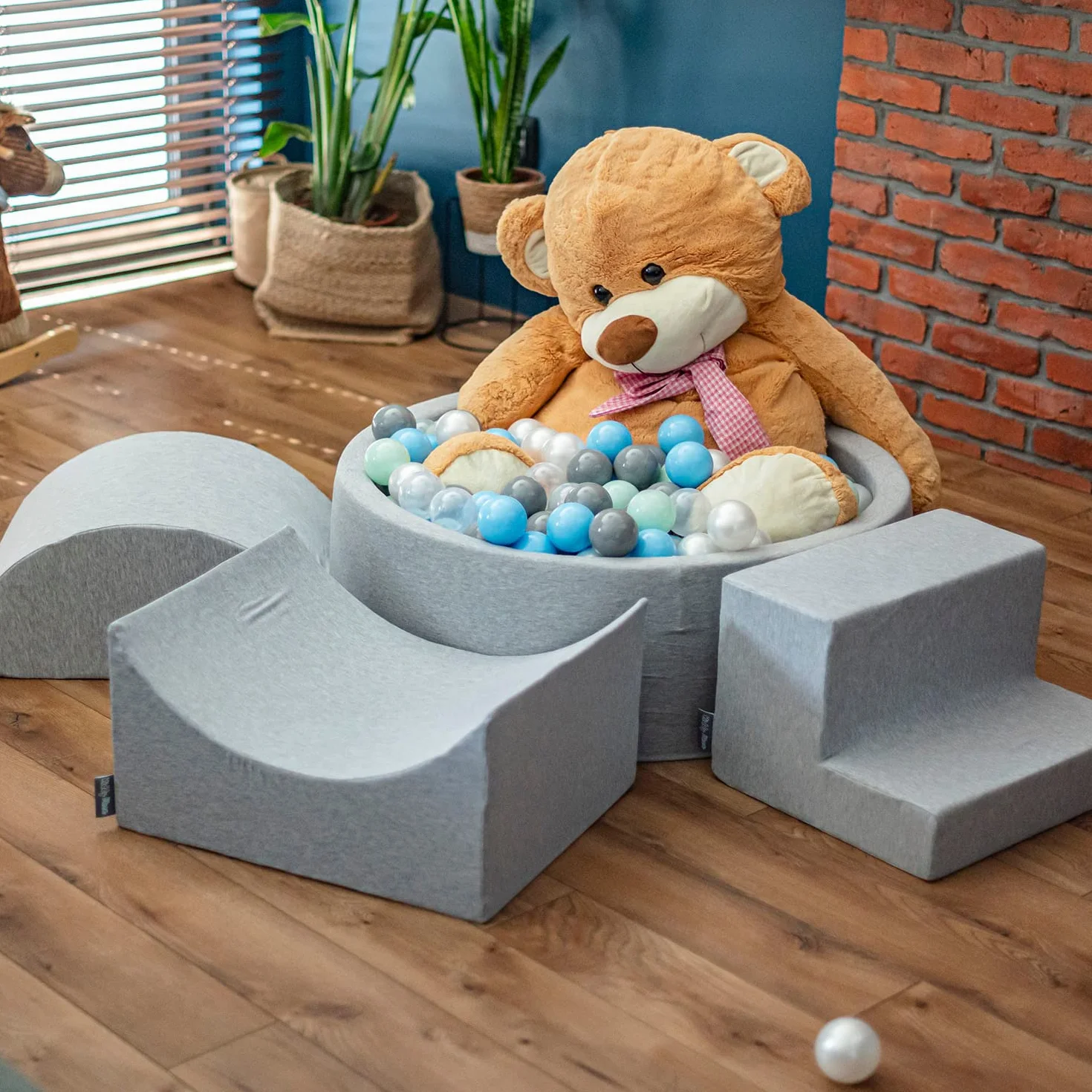 KiddyMoon Suchy Basen 90X30cm/300Piłek ∅ 7Cm, Okrągły Miękki Basen Dla Dzieci Z Kolorowymi Kulkami, Jasnoszary: Biały-Szary-Mięta