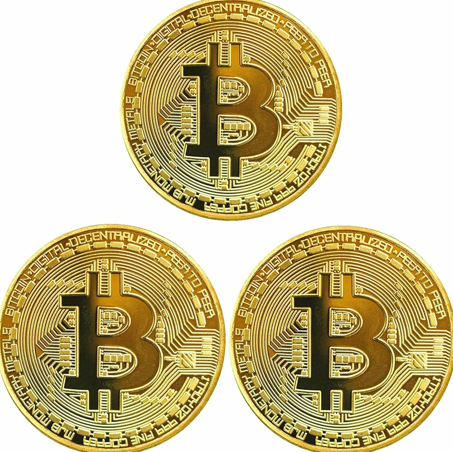 Bitcoin moneta pamiątkowa złocona stop kolekcjonerska prezent 3 opakowania
