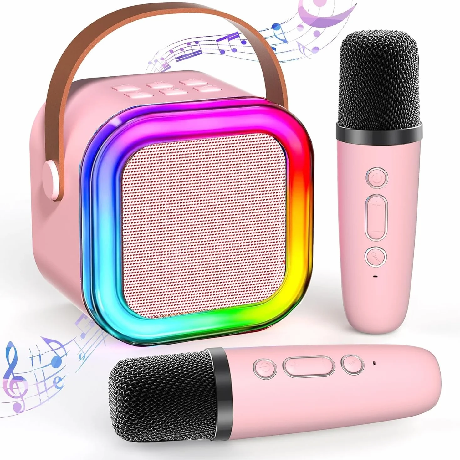 Maszyna do karaoke dla dzieci, mini maszyna do karaoke z 2 mikrofonami Bluetooth, przenośny głośnik Bluetooth z efektami dźwiękowymi i diodami LED, prezent dla dzieci w wieku 3-12 lat, dla dziewcząt i