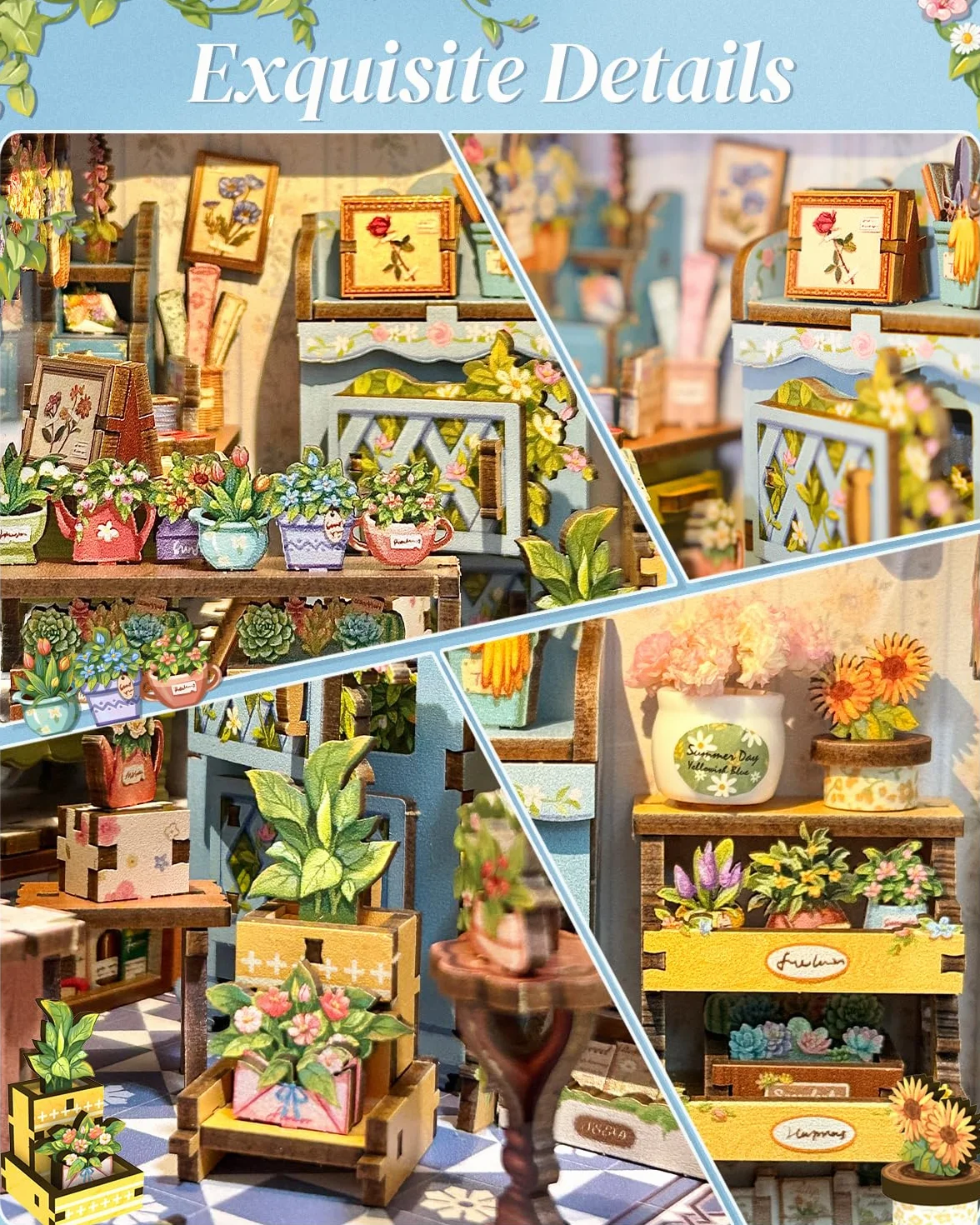 CUTEBEE Book Nook Kit-Zestaw Domku Dla Lalek do Samodzielnego Złożenia,Drewniana Podpórka do Książek 3D,Kreatywna Dekoracja na Półkę,Prezent(Anna's Blue Blossom)