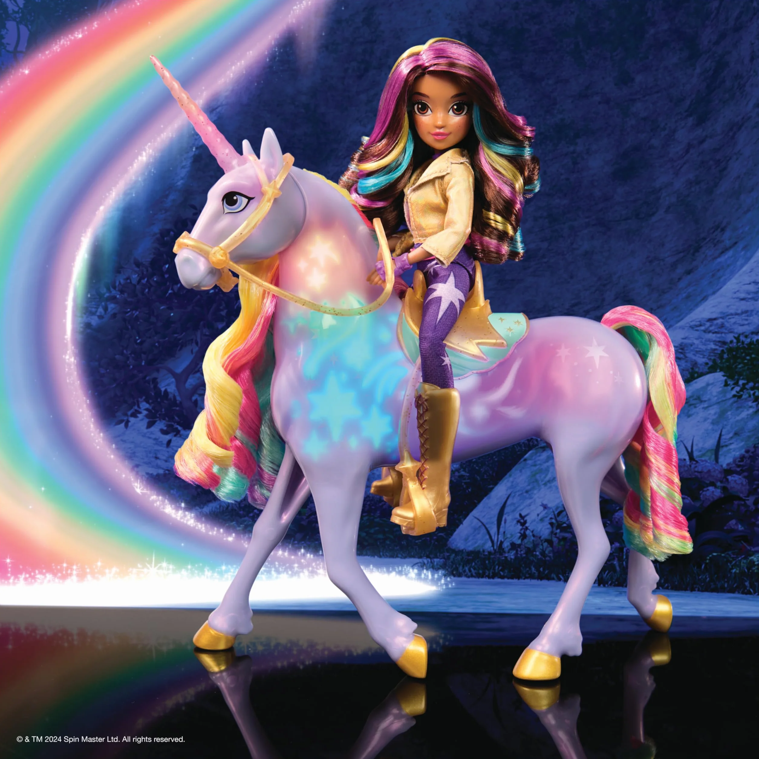 Unicorn Academy - The School of Unicorns - Wildstar Function Unicorn 28 cm + Lalka Sophia 24 cm - Z dźwiękami i światłami - Zabawki inspirowane serią Unicorns School - Zabawka dla dzieci od 4 lat