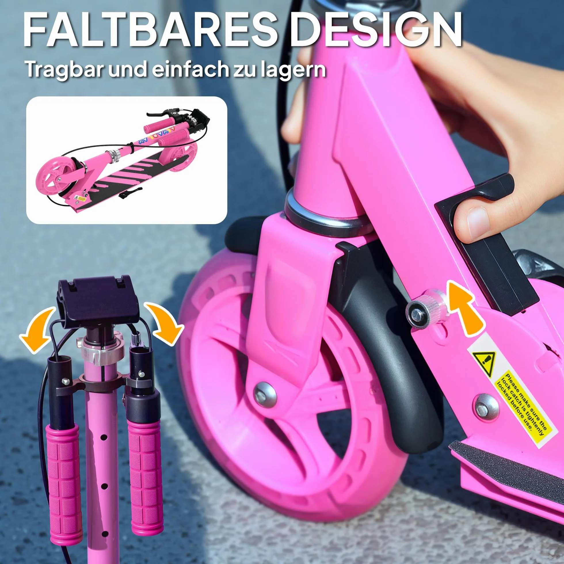 AIYAPLAY Kinderroller klappbar höhenverstellbar mit leuchtenden Rädern Bremse Kickscooter für Kinder 3-8 Jahre bis 50 kg