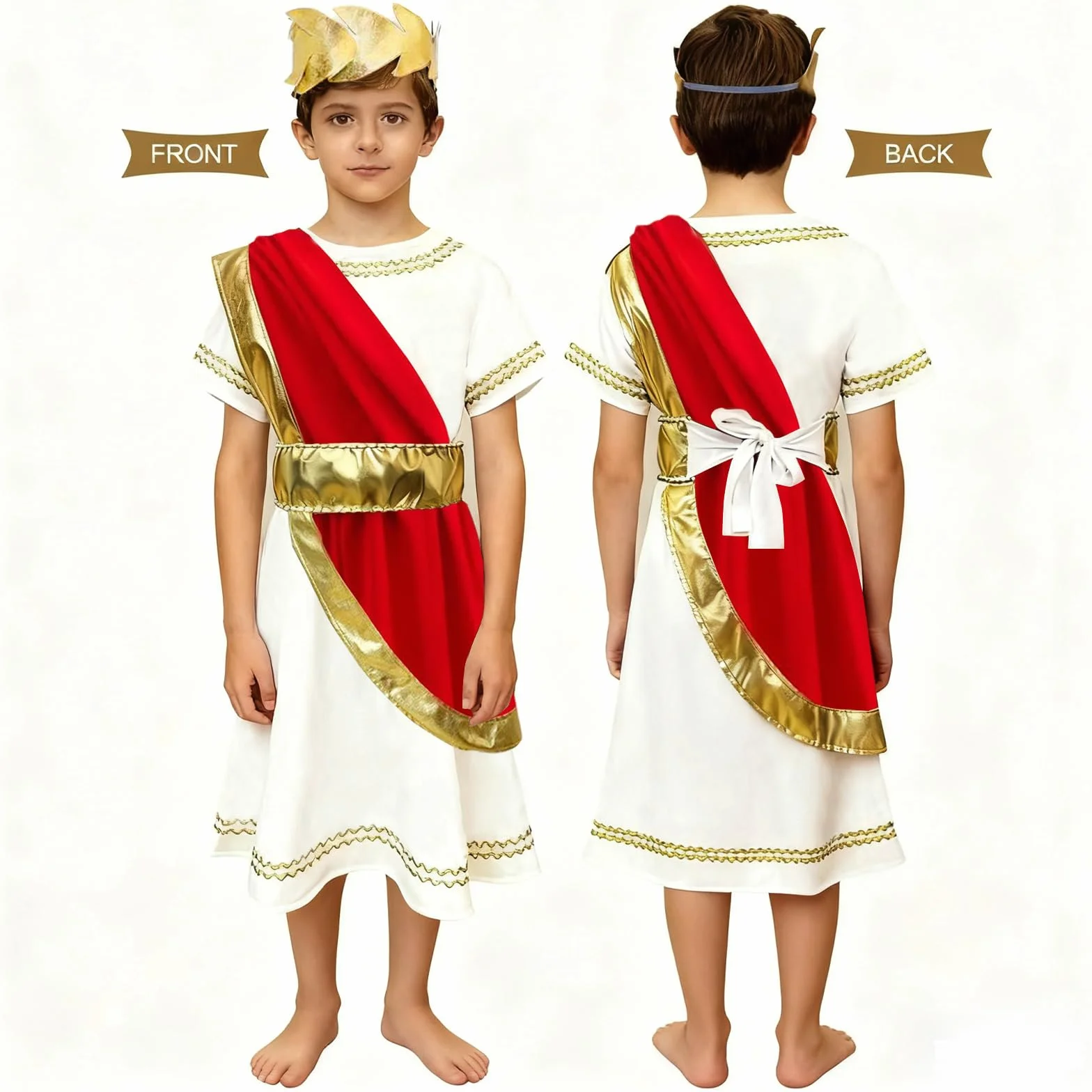 AOOWU Roman sukienka, 3 szt. Roman Toga kostium dla dzieci, rzymski kostium na cosplay, stroje na imprezę toga, Halloween, karnawał (S-L)